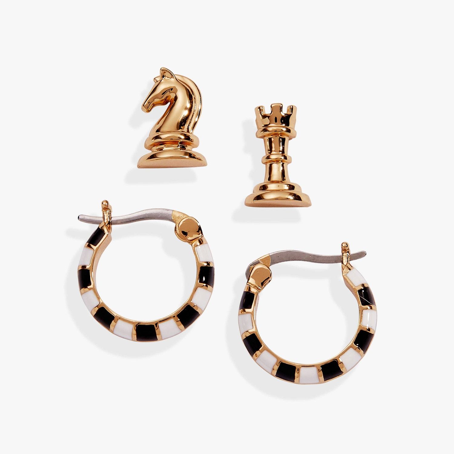 Chess Mismatch Earring Set of 2: Gold