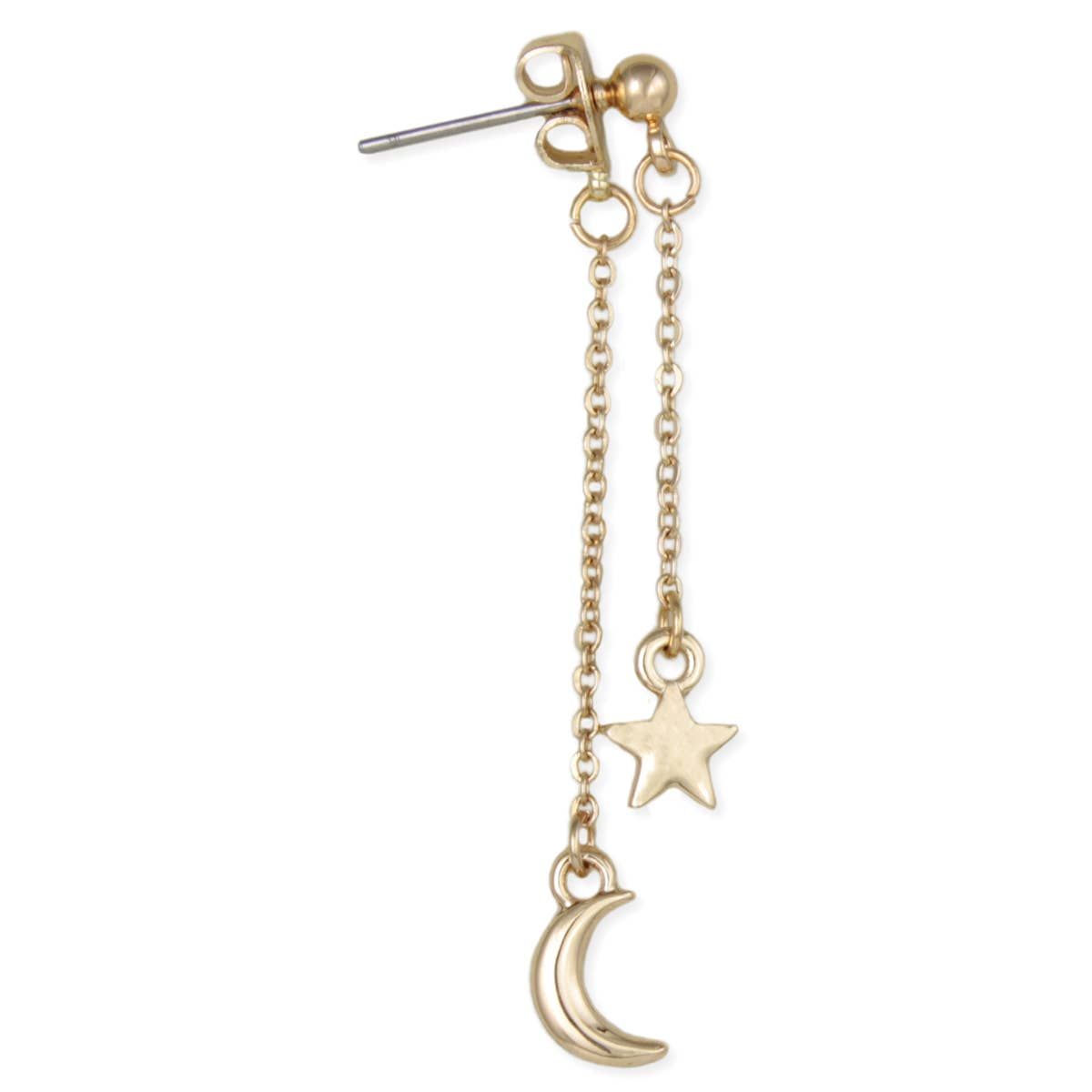 Nightfall Gold Moon Star Front Back Linear Earrings