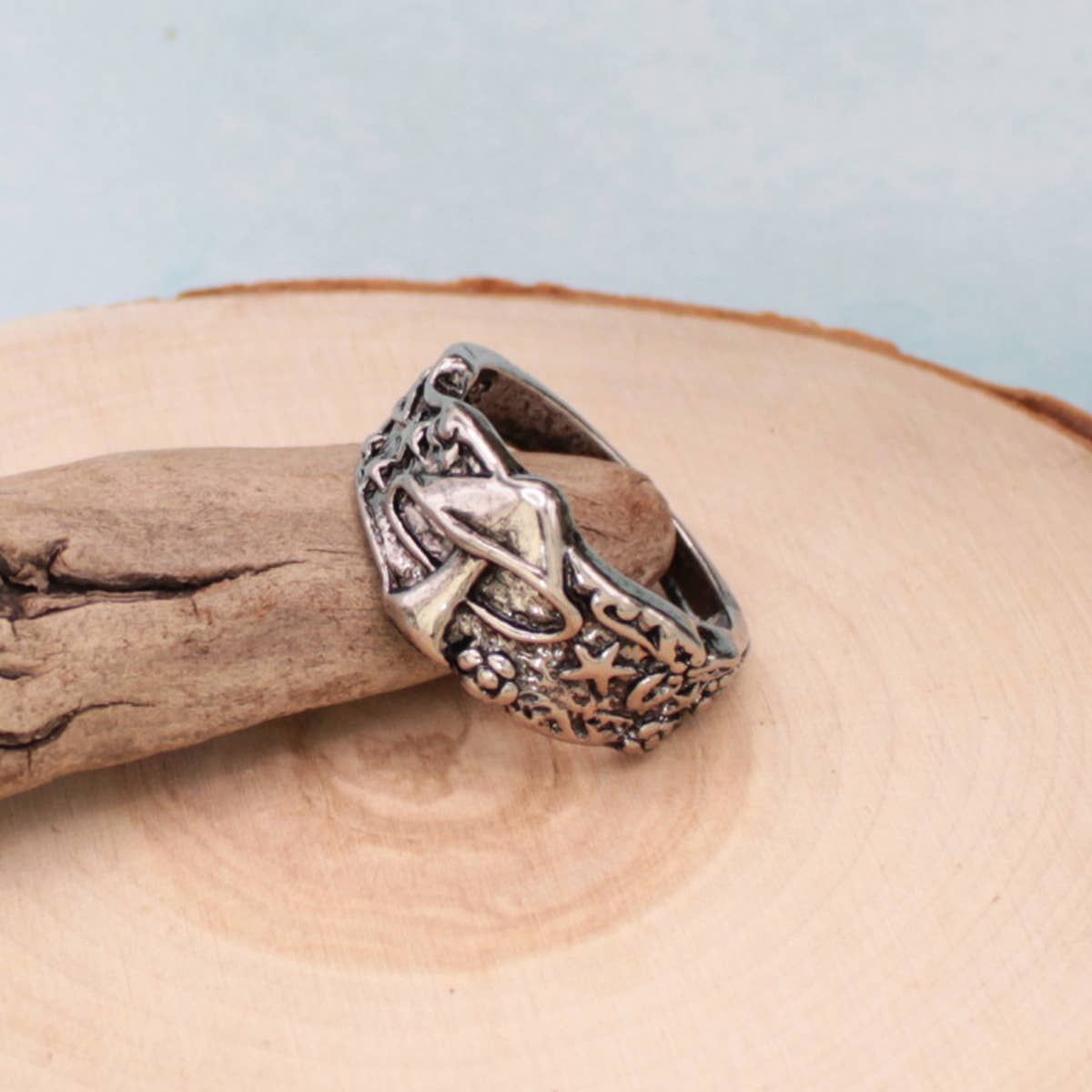 New Rustic Silver Mushroom Band Ring