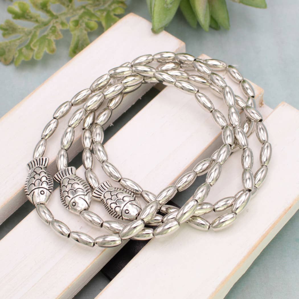 Fresh Catch Silver Bead Fish Bracelet Set
