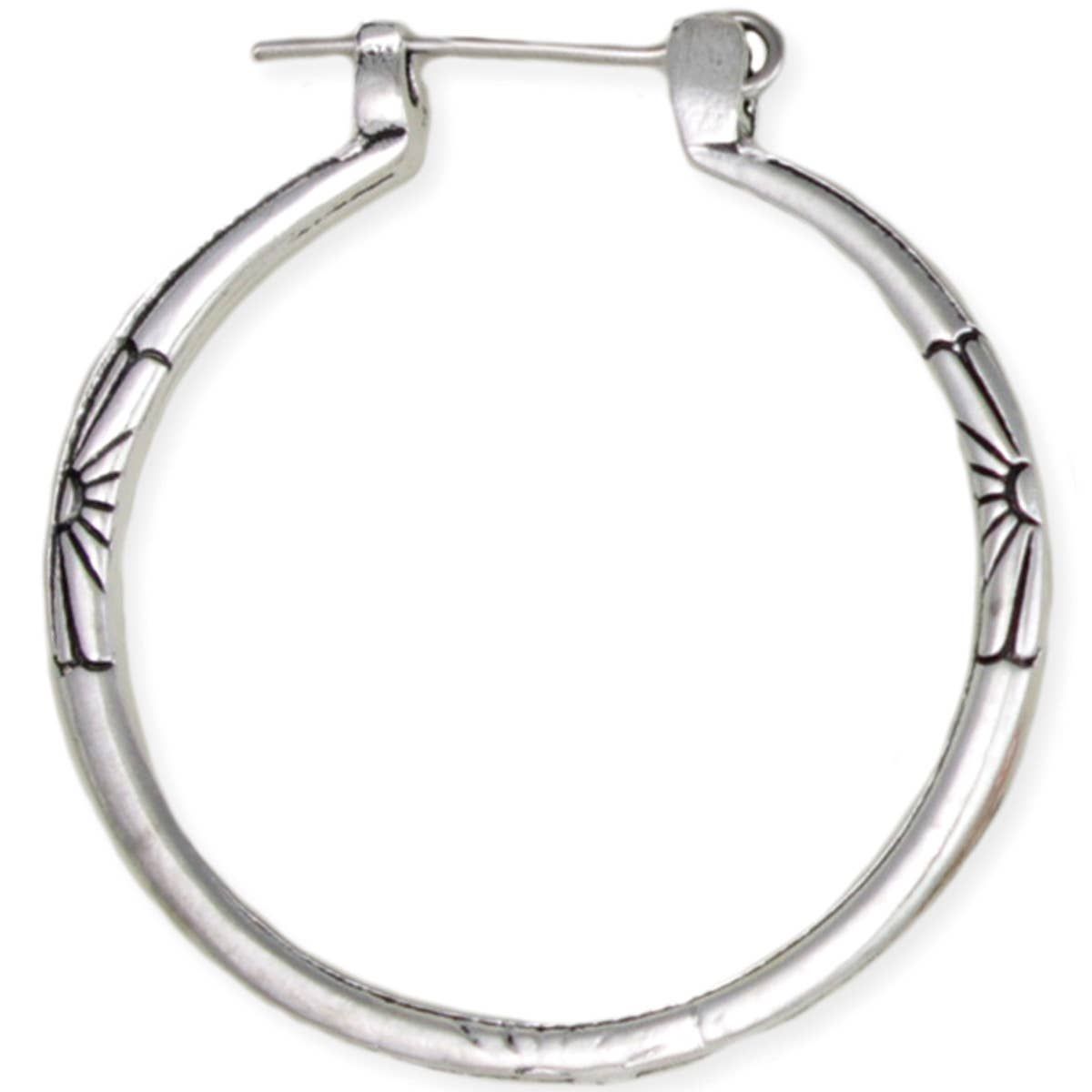 Silver Simple Flower Etched Hoop Earrings