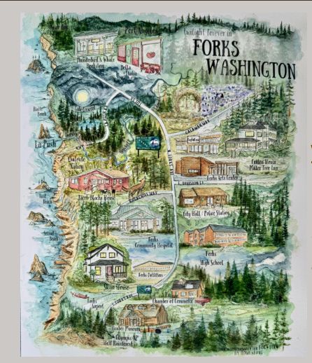 Forks, WA Twilight Map  Magnet Howl &amp; Fang