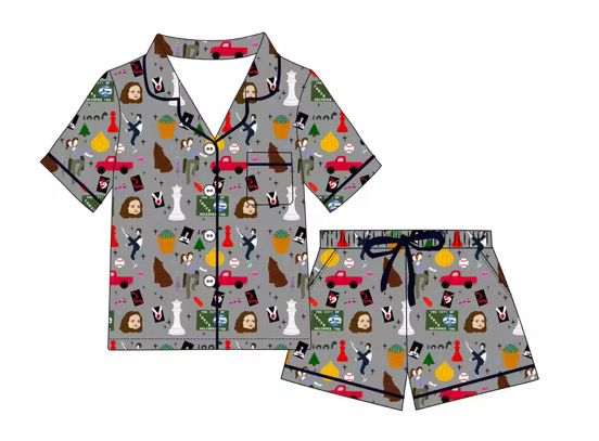 Adult Grey Twilight Short Button Down Set
