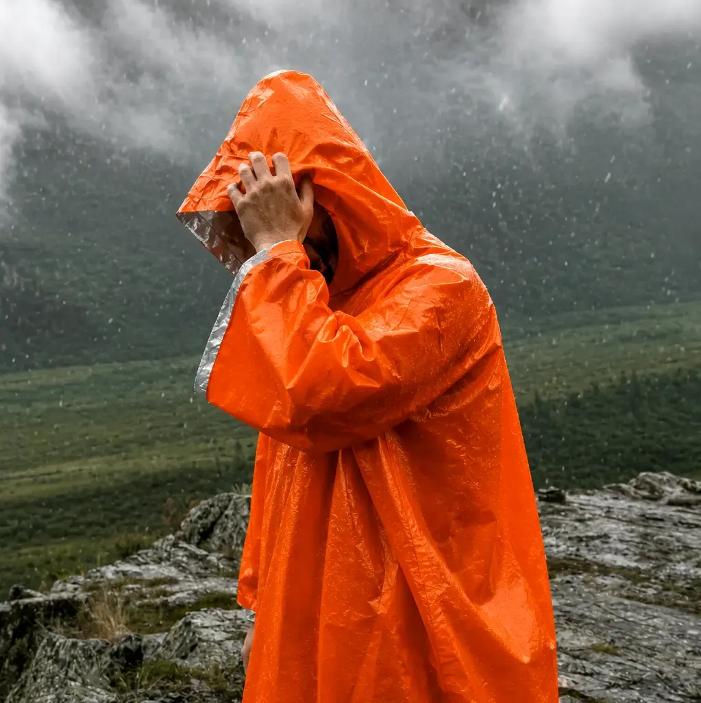 Emergency Thermal Rain Poncho - Reflective Survival Gear