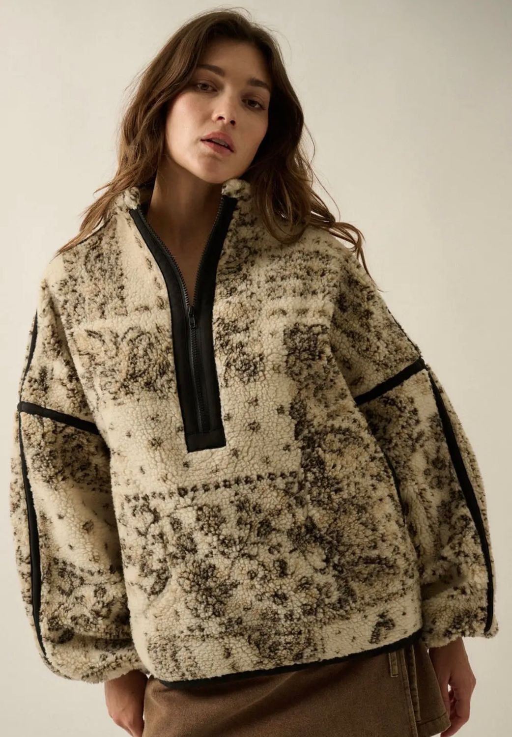Paisley-Print Sherpa Fleece Half Zip Pullover