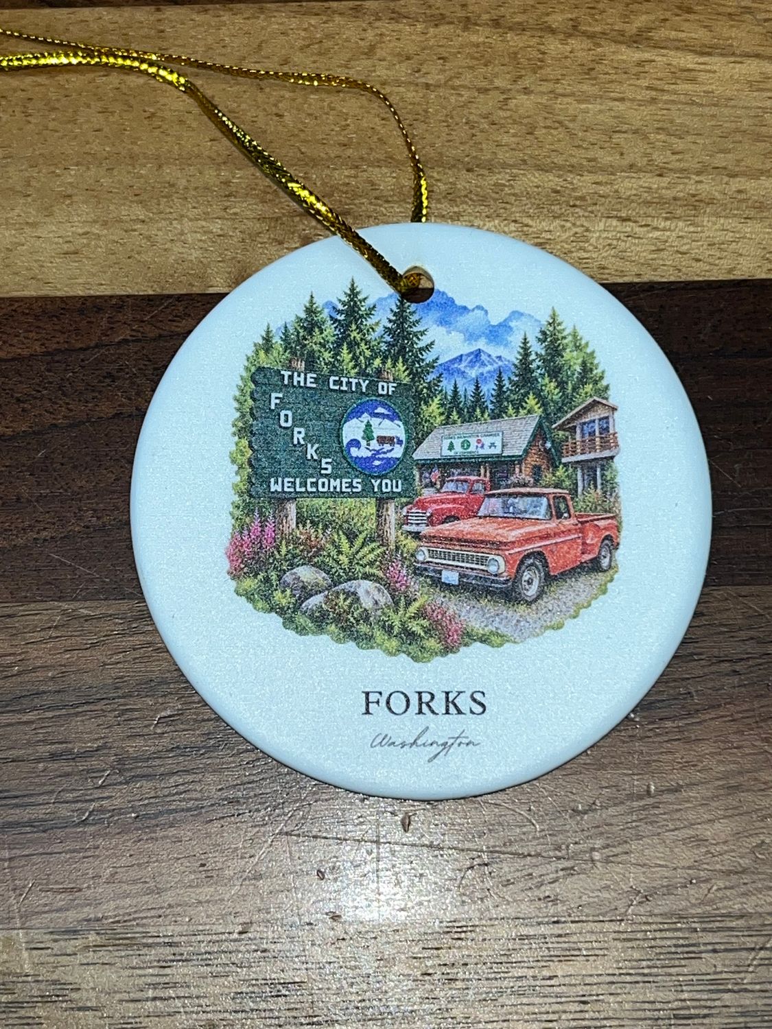 Forks, WA Welcome Center Watercolor Ornament