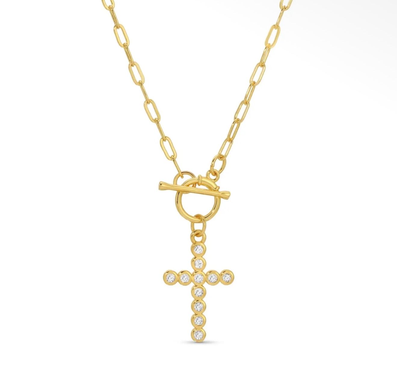 Sparkly Cross Toggle Necklace