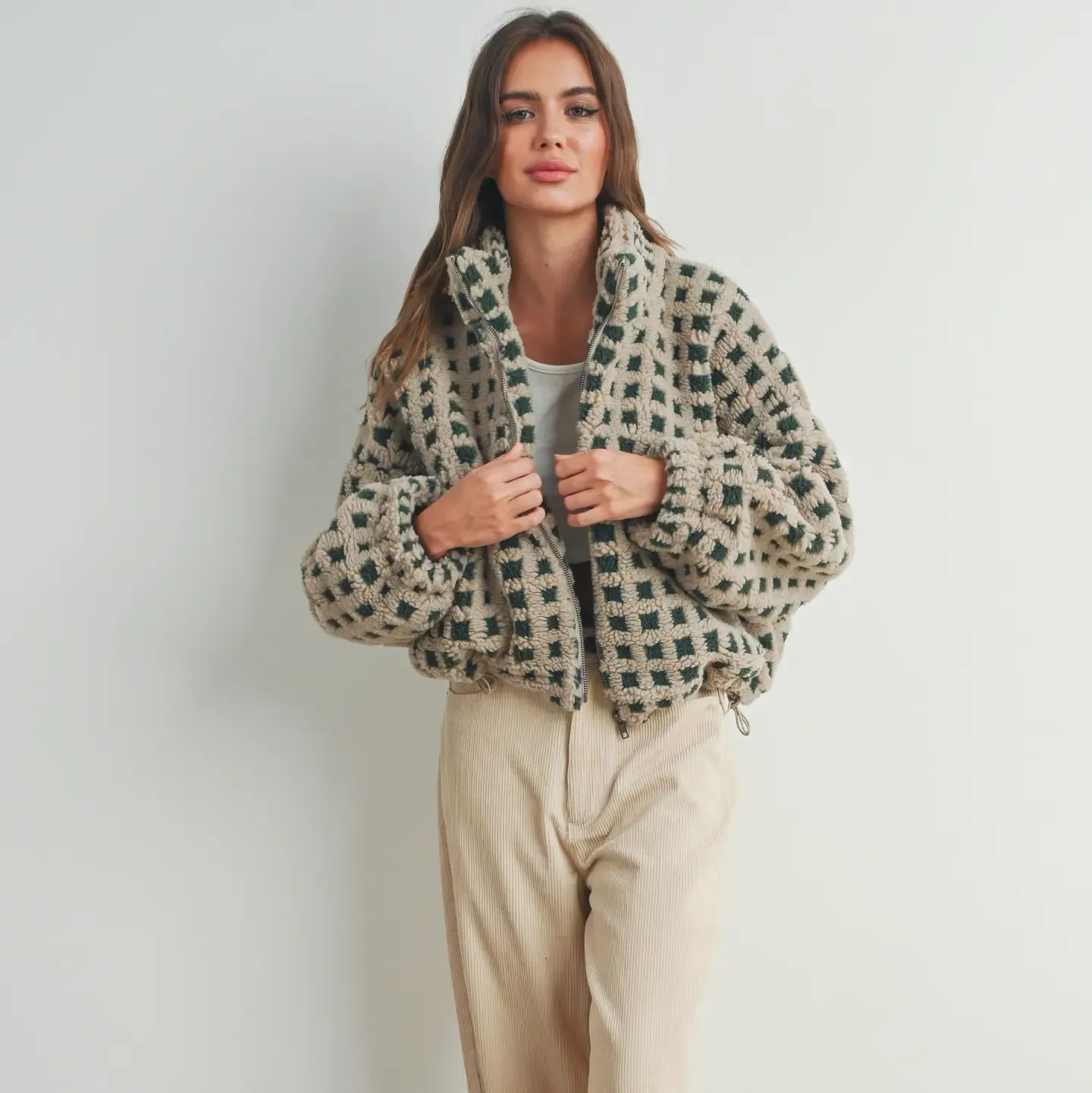 Breck Check Sherpa Fleece Zip Jacket