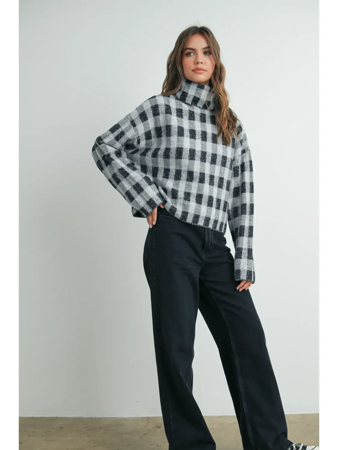 Fall Check Turtleneck Sweater