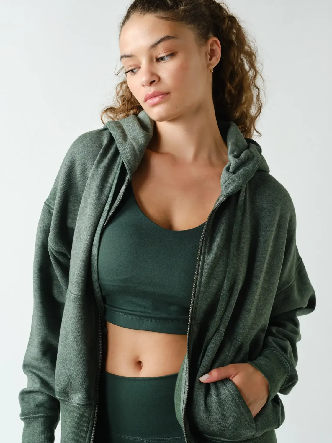 Fleece Hoodie Jacket with Tapered Sleeves