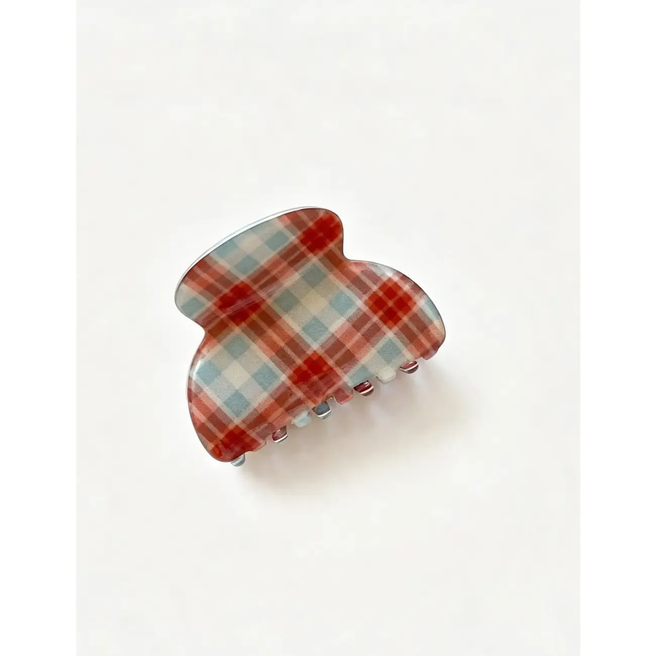 Ladies Vintage Brown Blue Plaid Acetate Hair Claw Clip