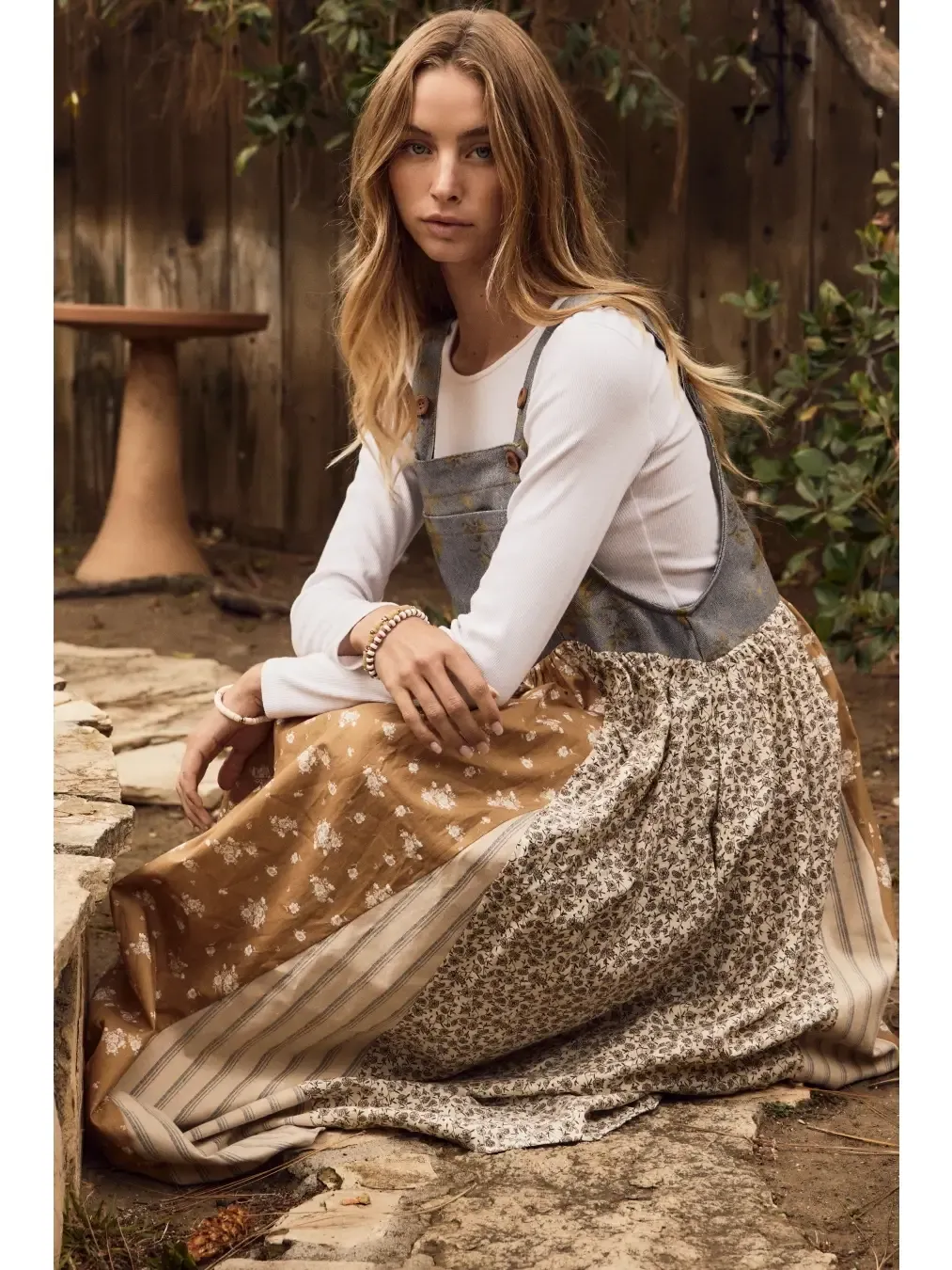 Mixed Floral Print Overall Maxi Dress