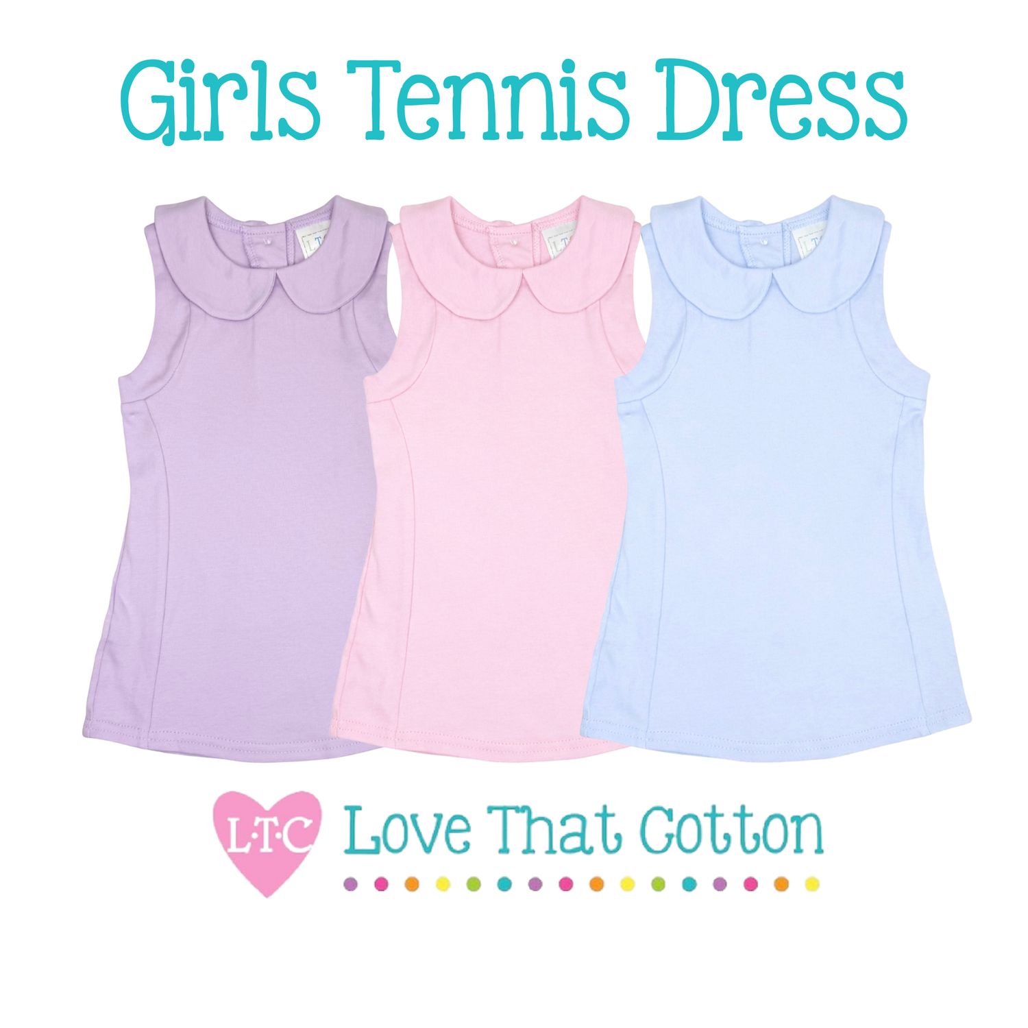 Girls Peter Pan Collar Tennis Dress (runs small, size up)