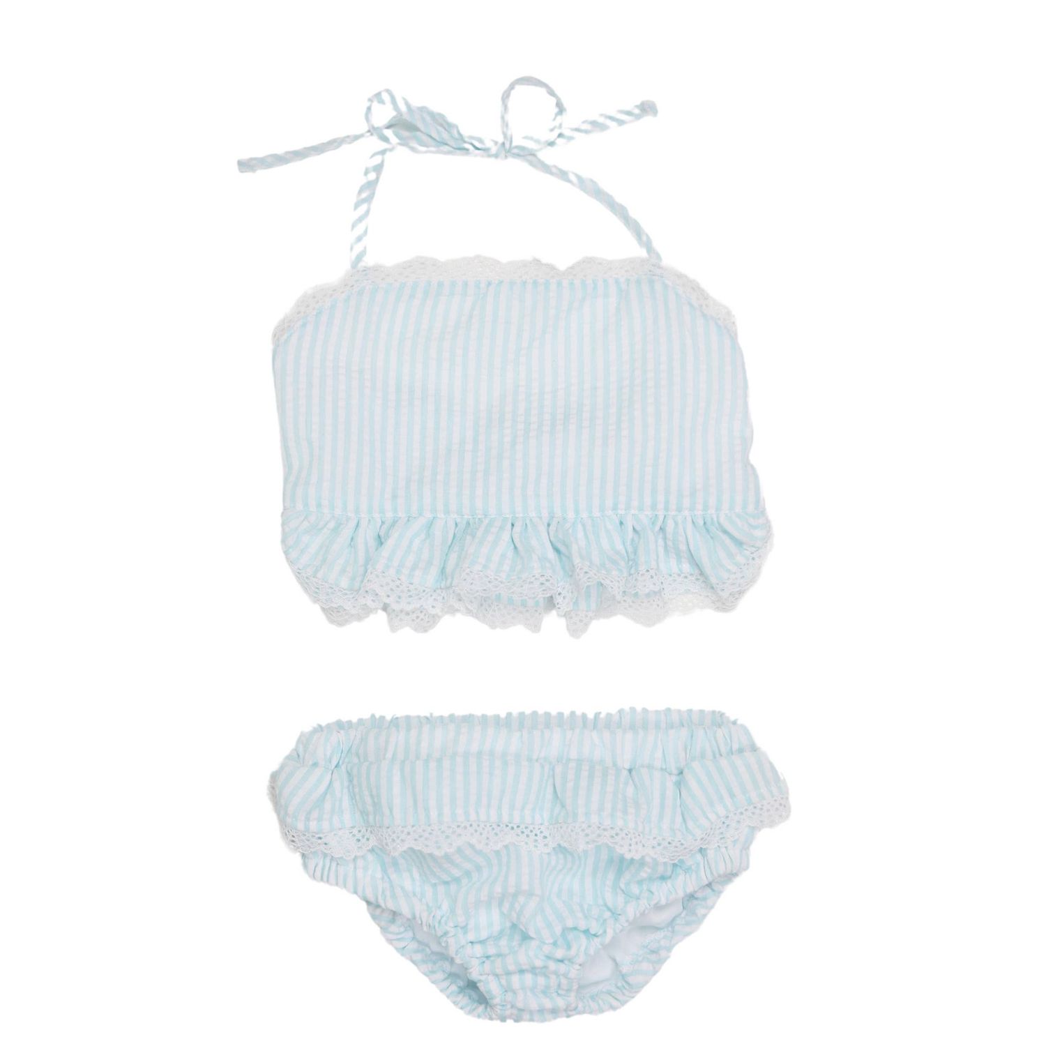 SALE Seersucker Lace Trimmed Bikini - Aqua