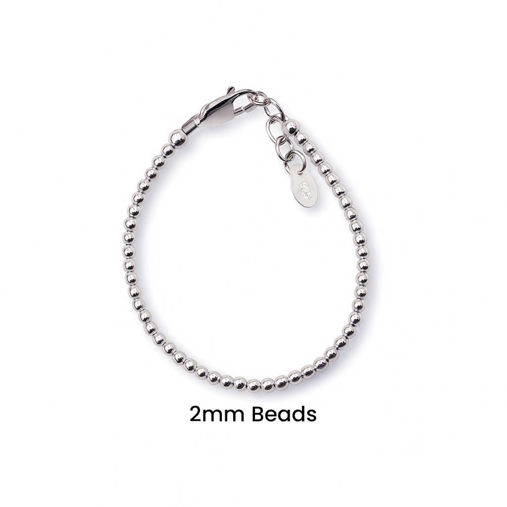 925 Sterling Silver Baby or Girls Beaded Bracelet, Color &amp; Bead Size: Silver - 2mm, Size: Large 6-12 Years