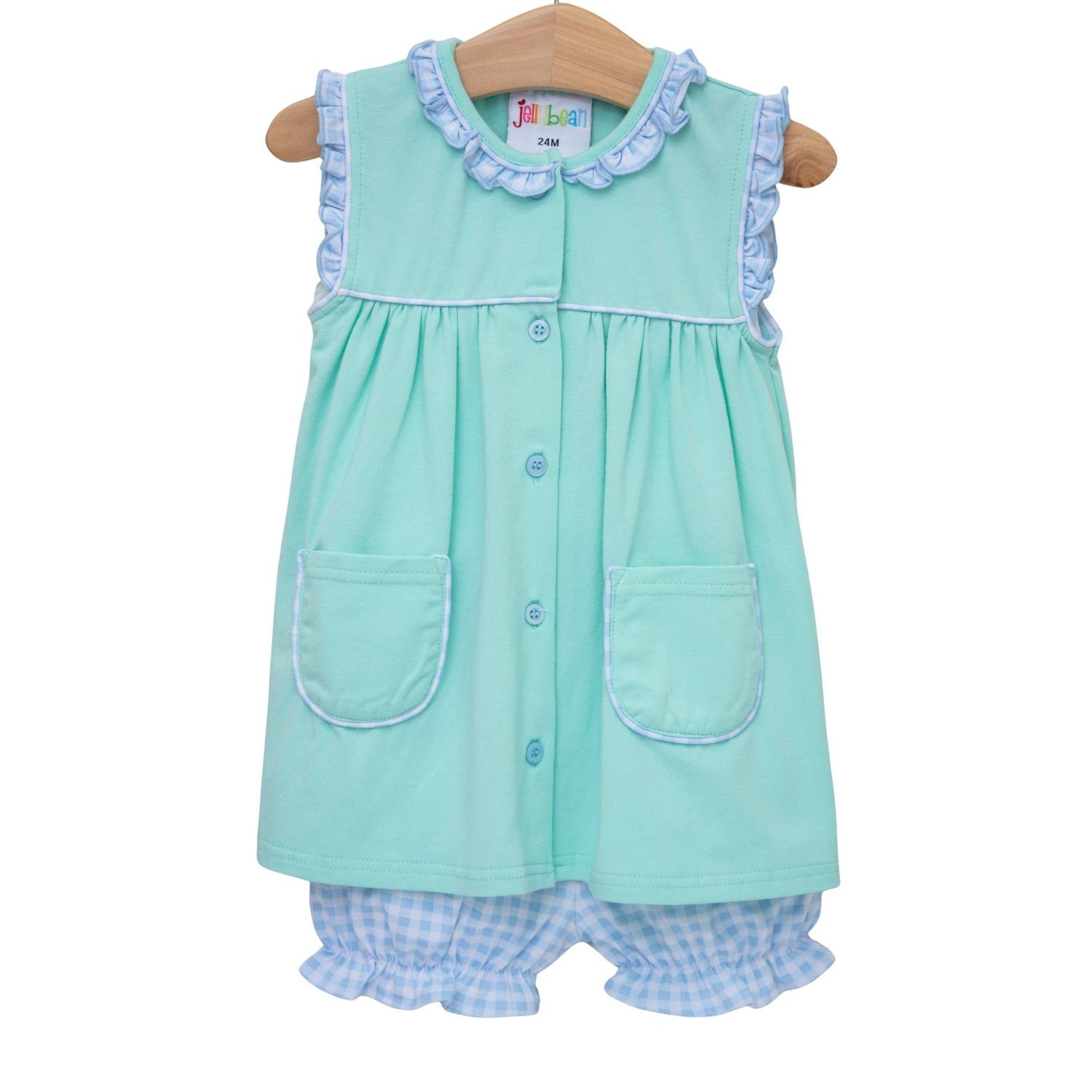 Harper Bloomer Set- Mint w/ Light Blue Gingham