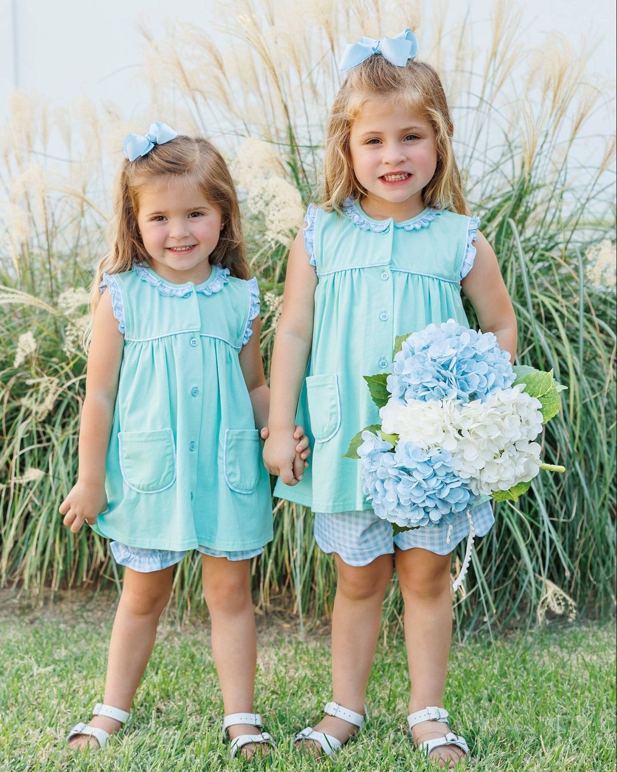 Harper Bloomer Set- Mint w/ Light Blue Gingham