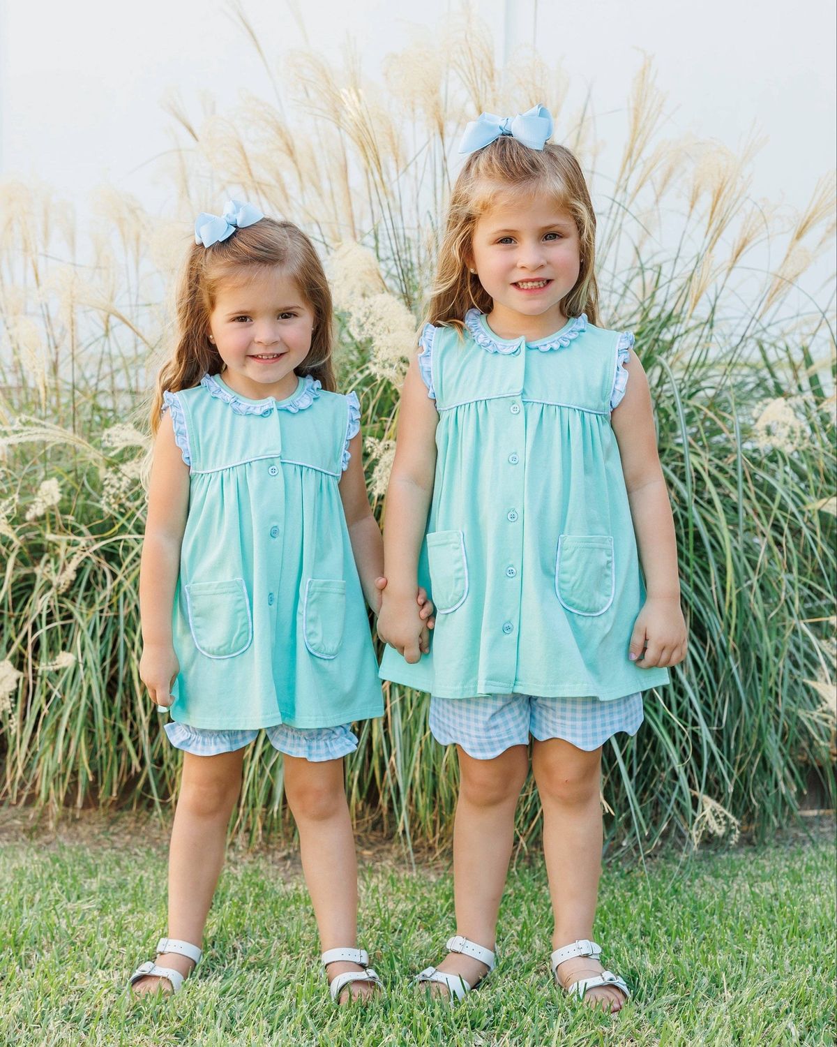 Harper Bloomer Set- Mint w/ Light Blue Gingham