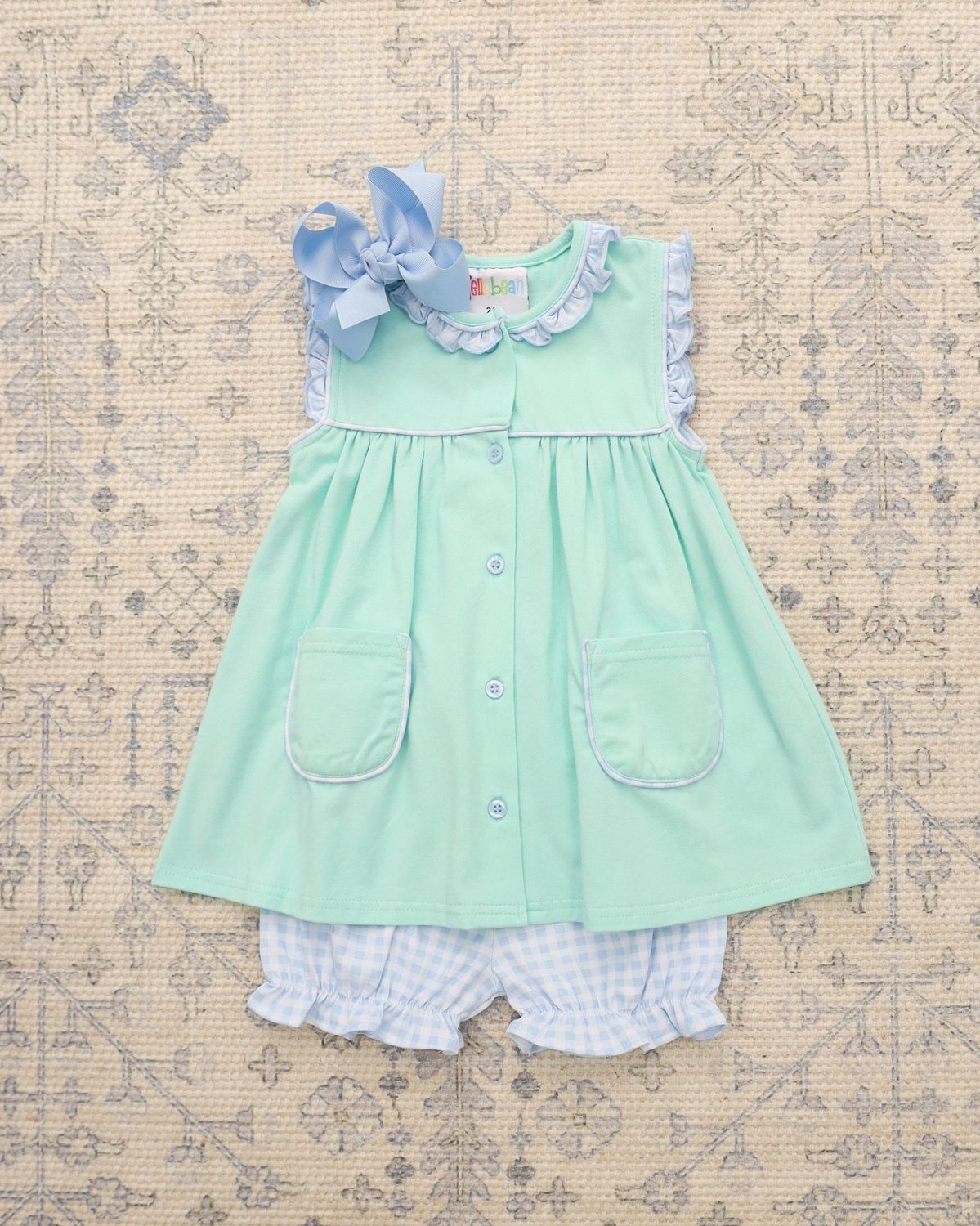 Harper Bloomer Set- Mint w/ Light Blue Gingham