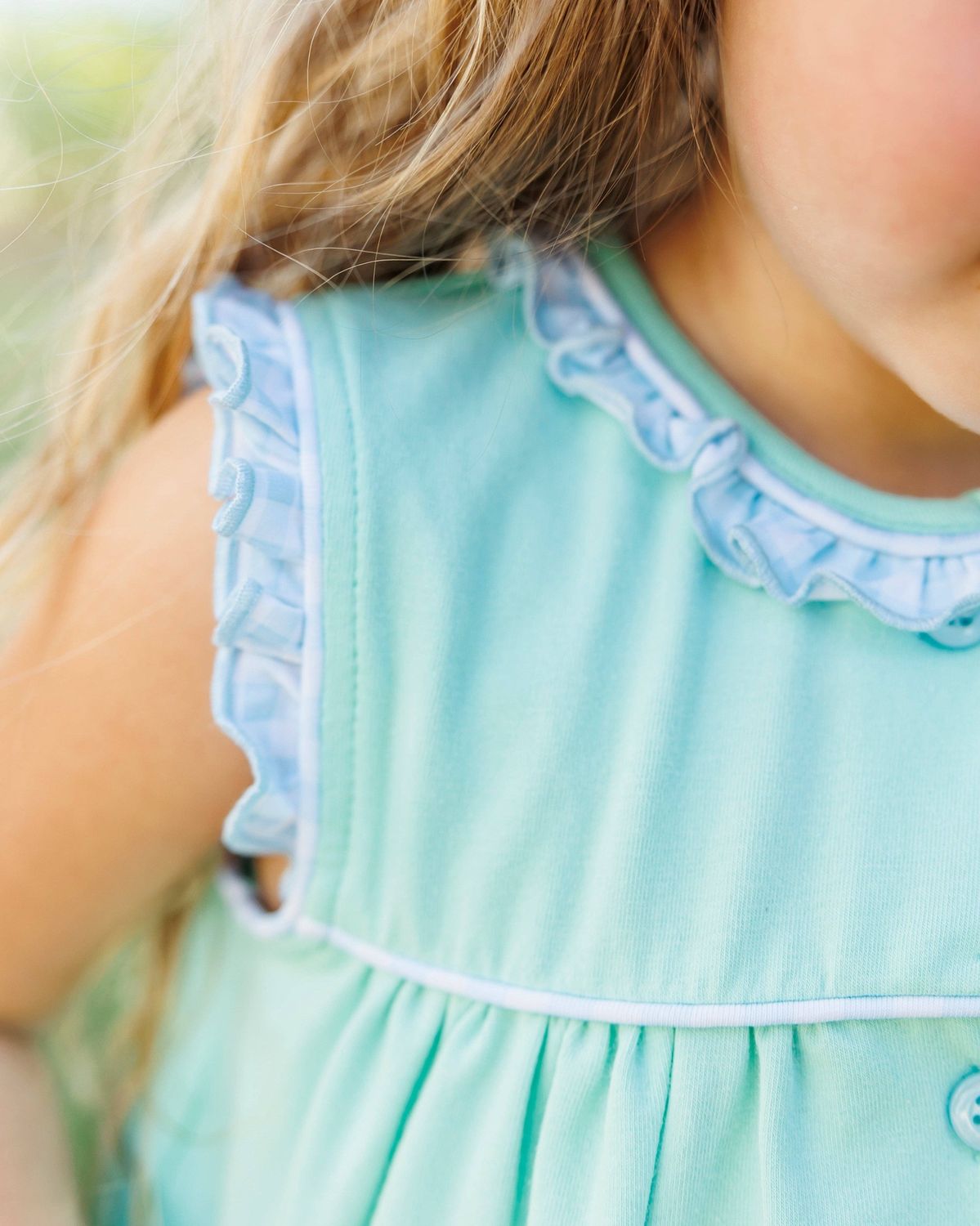 Harper Bloomer Set- Mint w/ Light Blue Gingham