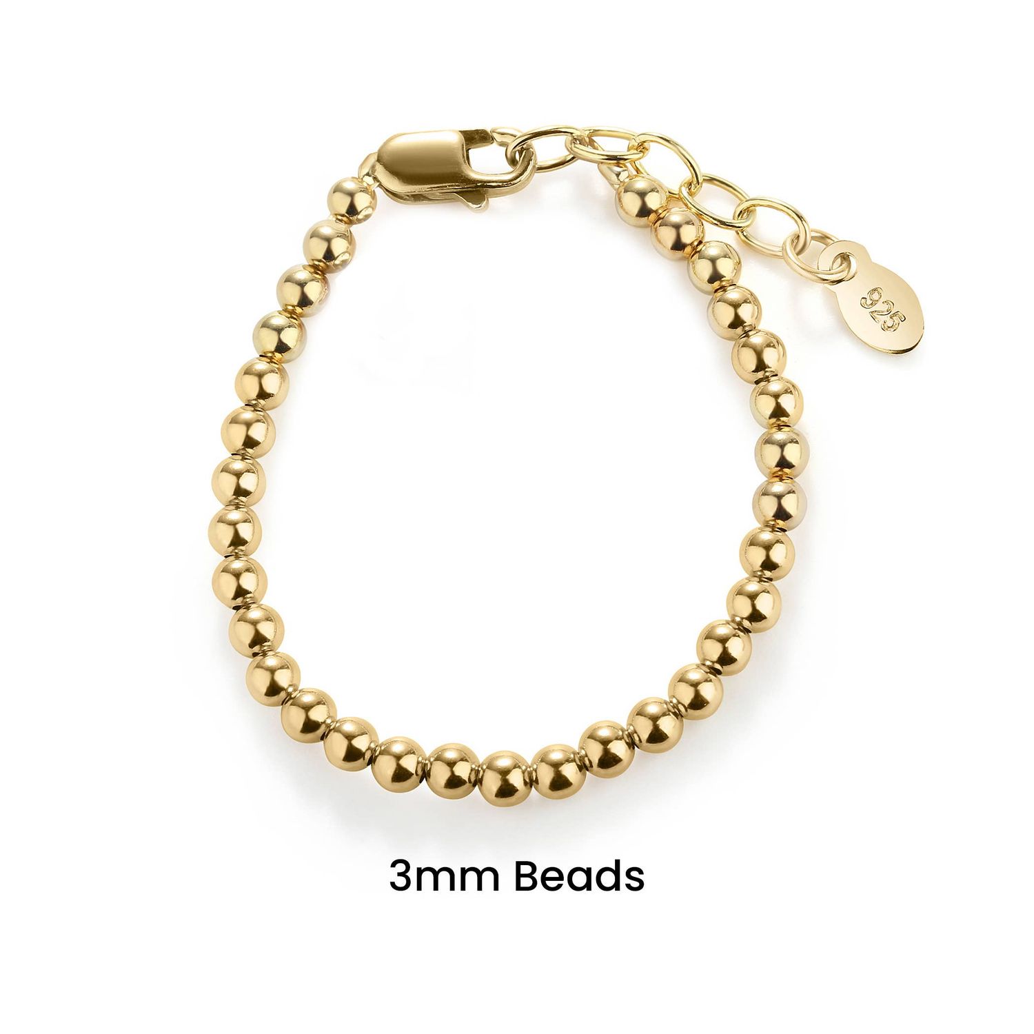 14K Gold-Plated SterlingSilver Baby or Girls Beaded Bracelet, Color &amp; Bead Size: Gold - 3mm, Size: Small 0-12m