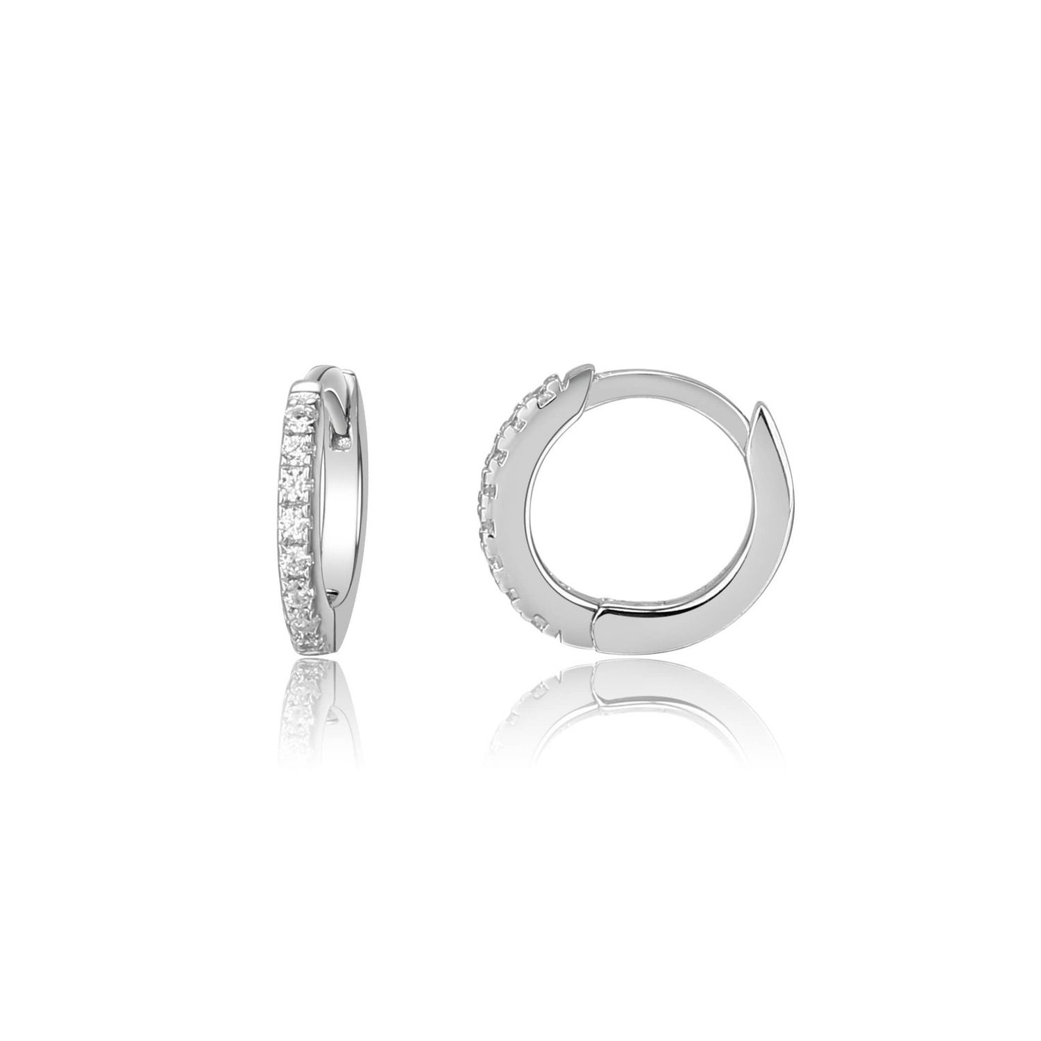 Sterling Silver Huggie CZ Hoop Earrings for Babies and Kids, Color: Clear, Size: 10mm