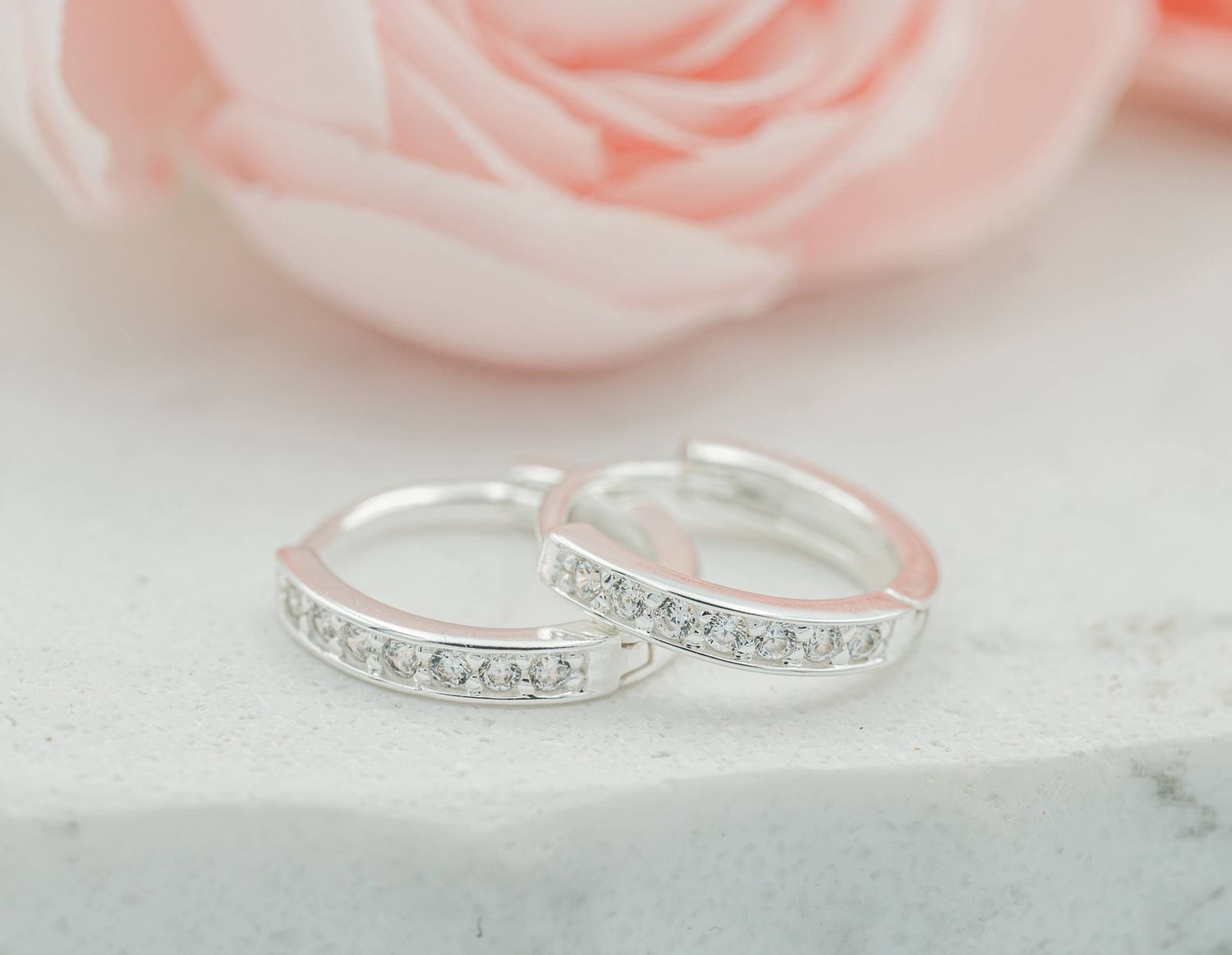 Sterling Silver Huggie CZ Hoop Earrings for Babies and Kids