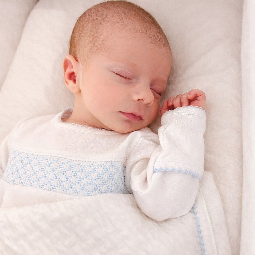 Solid Essentials White Blue Smocked Footie