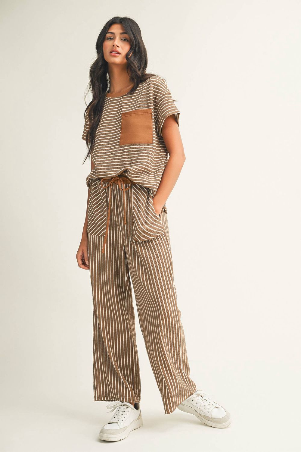 Striped Drawstring Waist Cropped Pants Set| S-4X