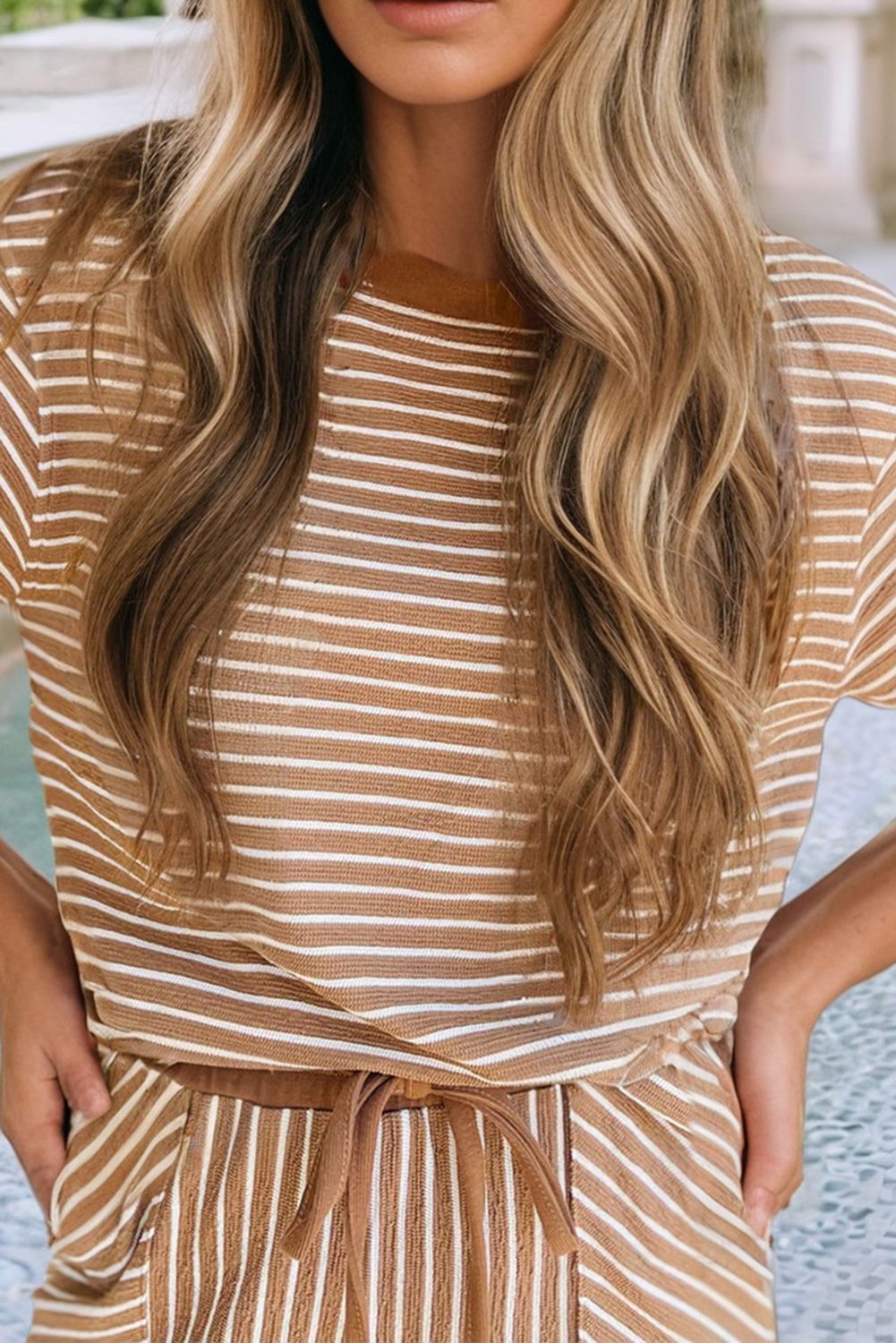 Striped Drawstring Waist Cropped Pants Set| S-4X