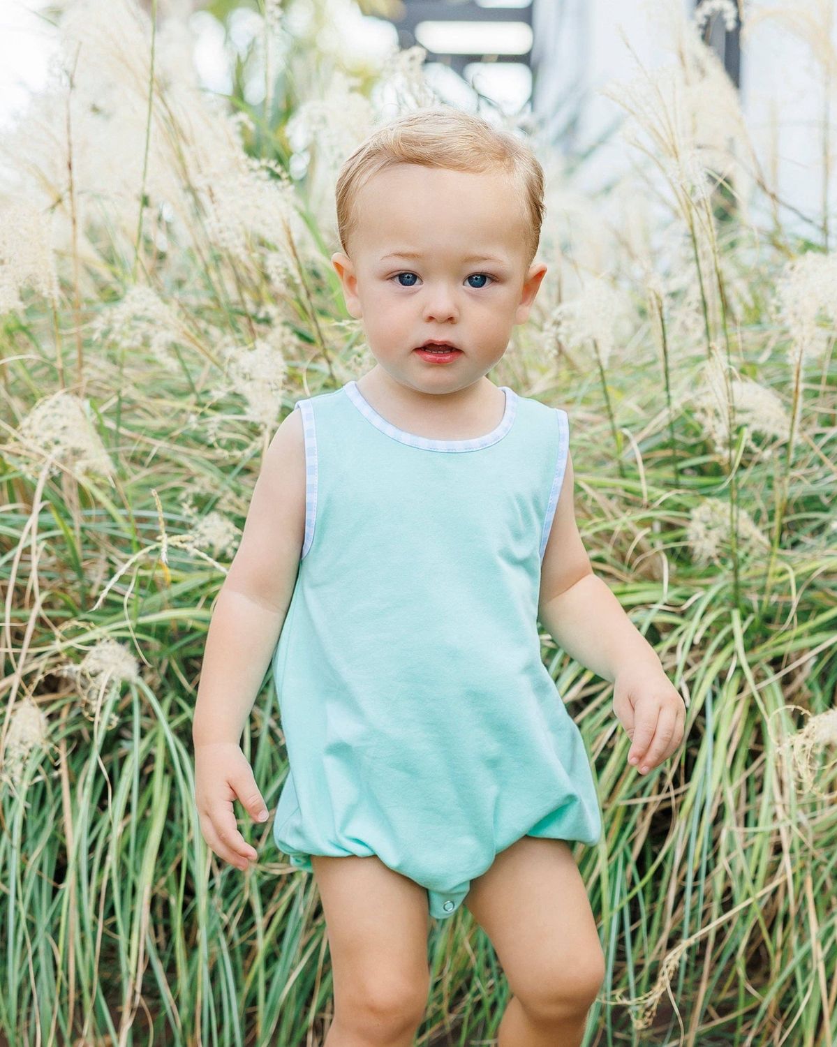 Avery Bubble- Mint w/ Light Blue Gingham