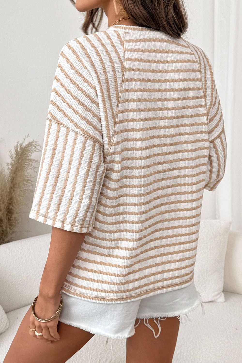 Texture Stripe Knit Half Sleeve Top | S-XL Plus 1X-4X