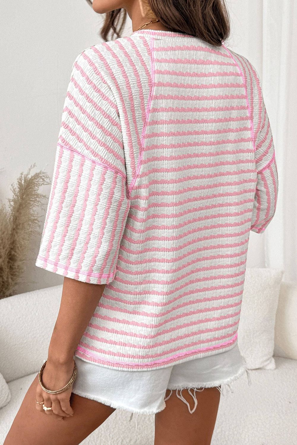 Texture Stripe Knit Half Sleeve Top | S-XL Plus 1X-4X