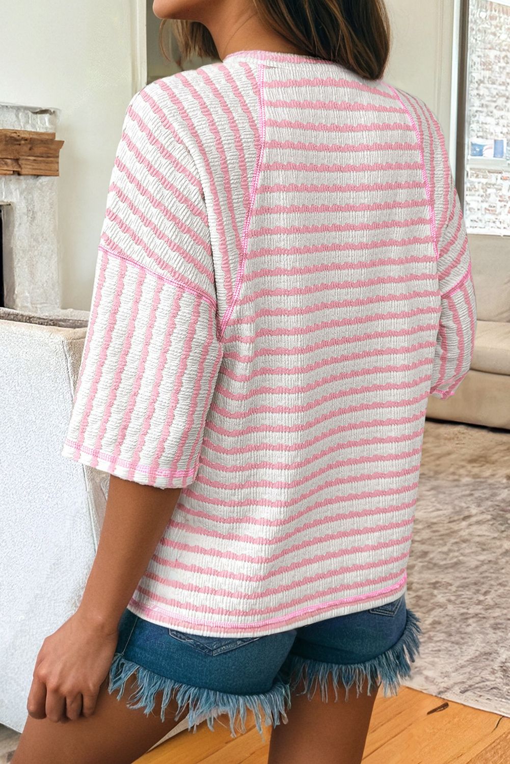 Texture Stripe Knit Half Sleeve Top | S-XL Plus 1X-4X