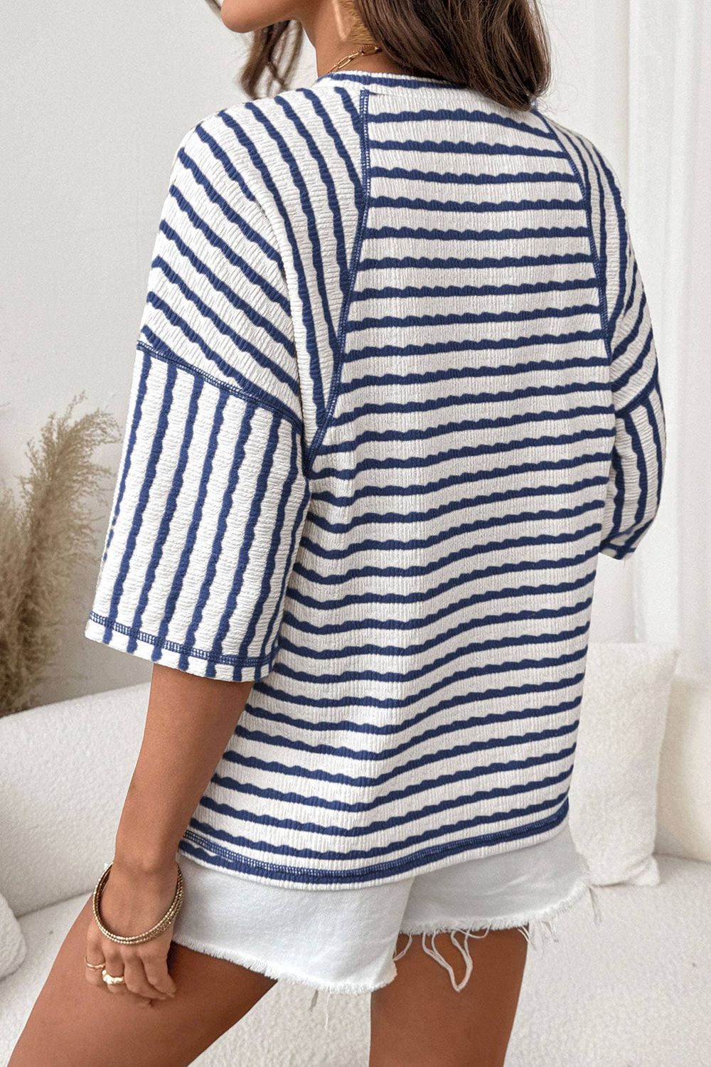 Texture Stripe Knit Half Sleeve Top | S-XL Plus 1X-4X