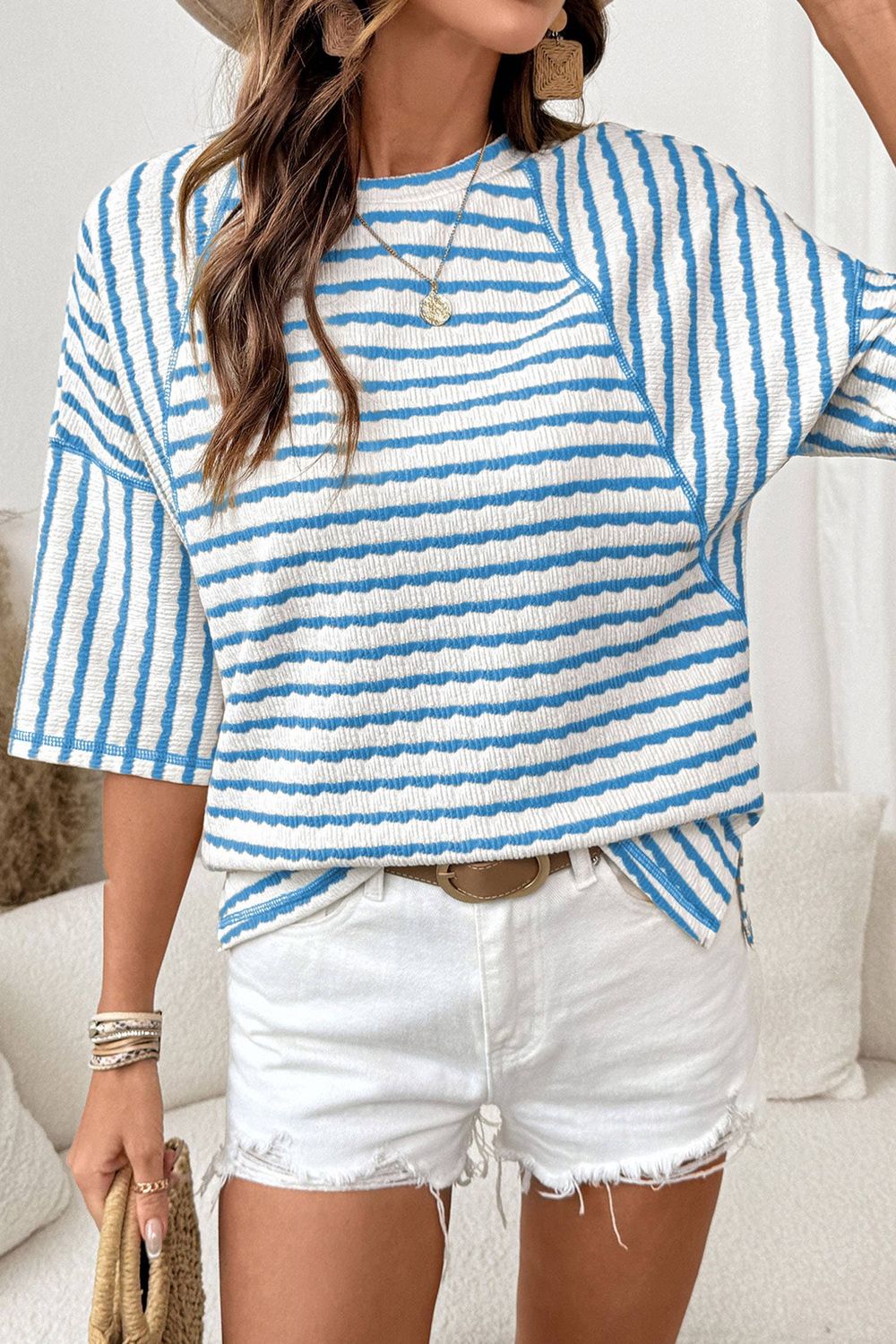Texture Stripe Knit Half Sleeve Top | S-XL Plus 1X-4X