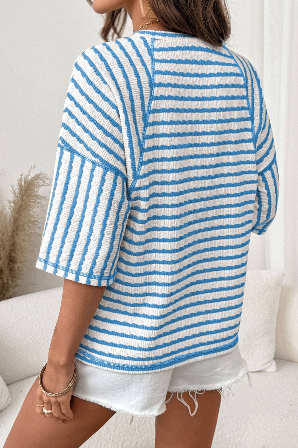 Texture Stripe Knit Half Sleeve Top | S-XL Plus 1X-4X