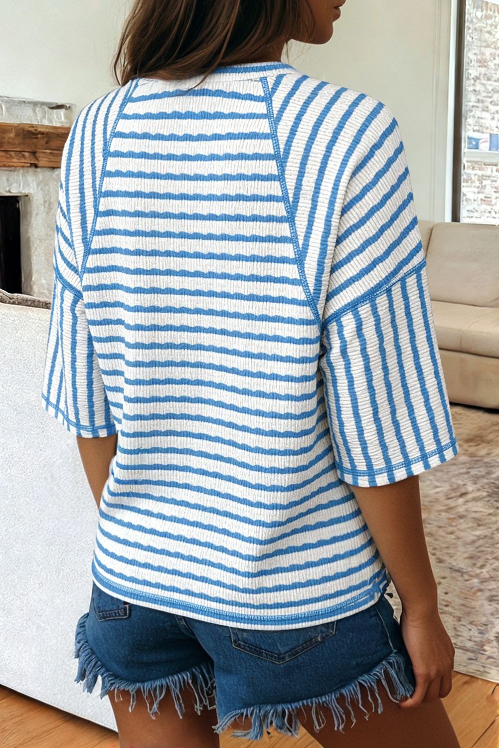 Texture Stripe Knit Half Sleeve Top | S-XL Plus 1X-4X