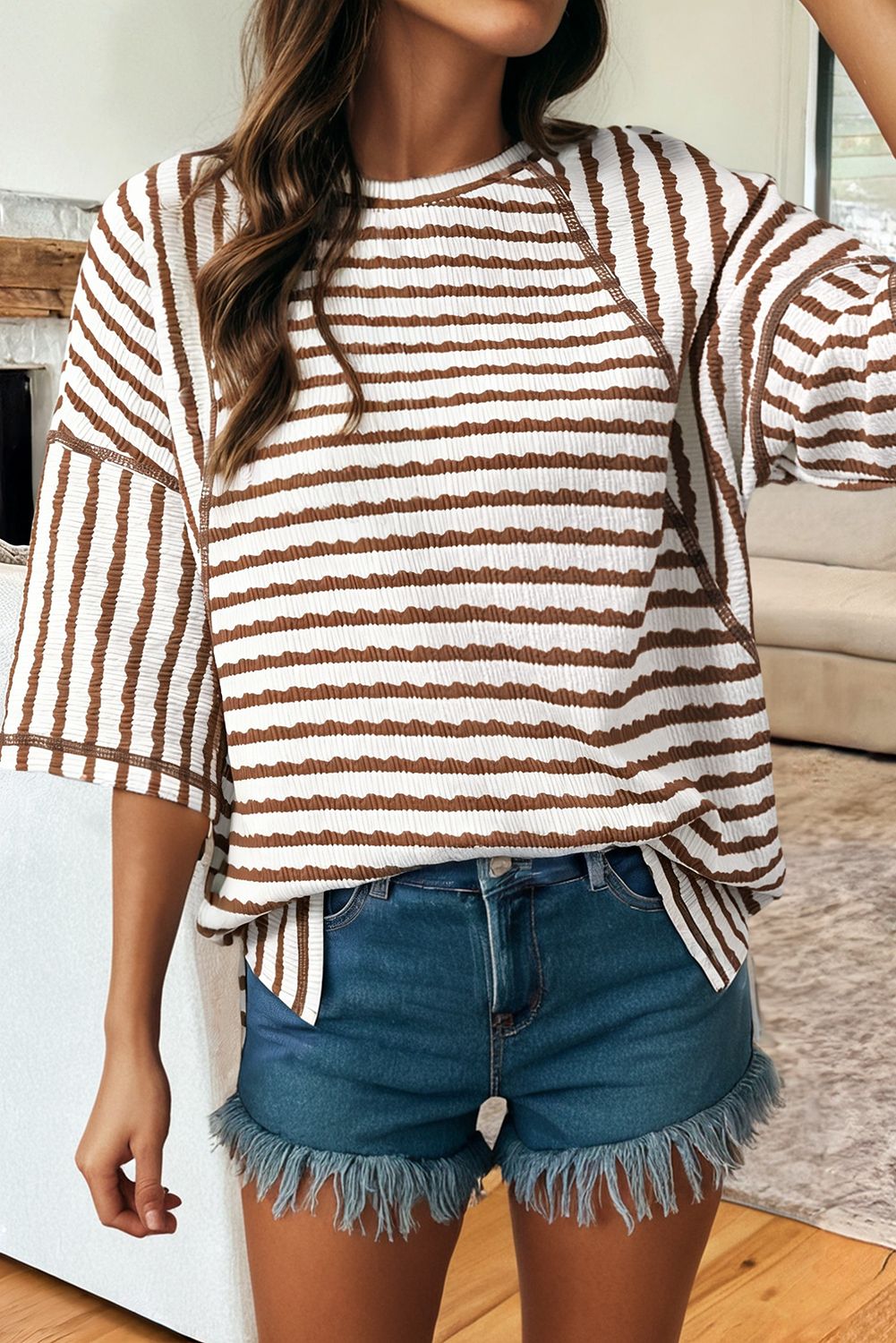 Texture Stripe Knit Half Sleeve Top | S-XL Plus 1X-4X