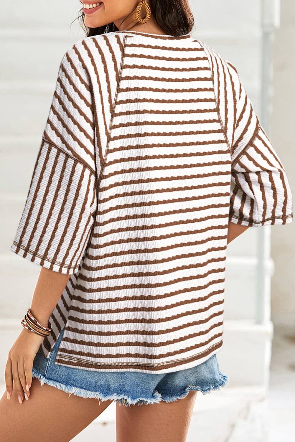 Texture Stripe Knit Half Sleeve Top | S-XL Plus 1X-4X