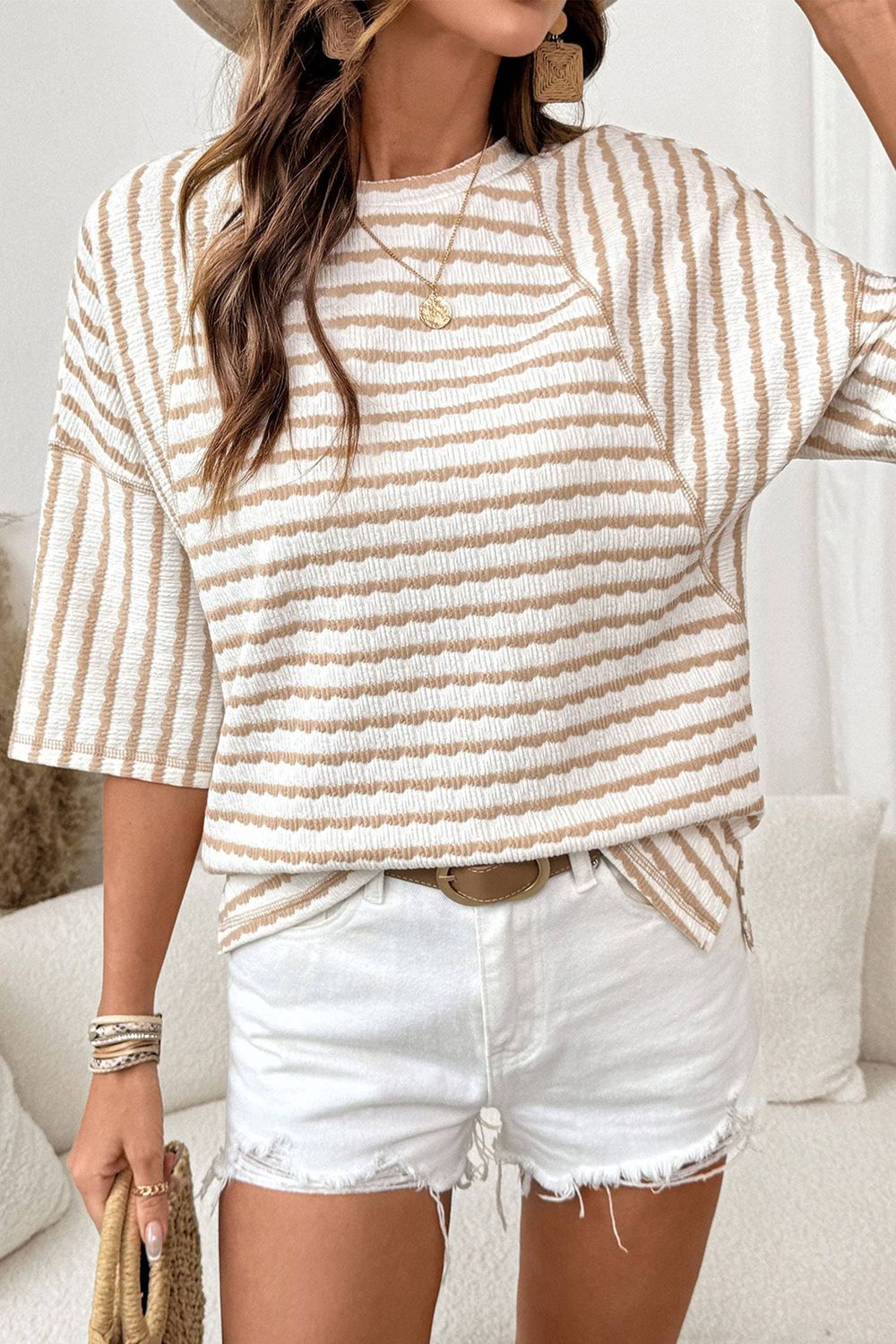 Texture Stripe Knit Half Sleeve Top | S-XL Plus 1X-4X