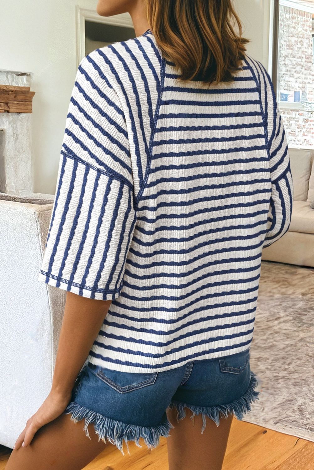 Texture Stripe Knit Half Sleeve Top | S-XL Plus 1X-4X