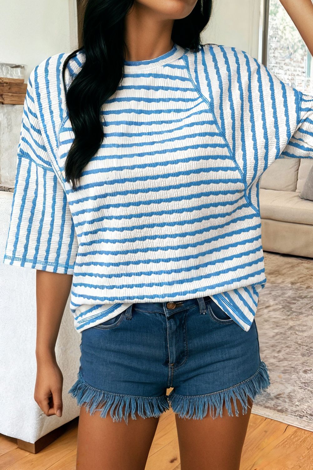 Texture Stripe Knit Half Sleeve Top | S-XL Plus 1X-4X