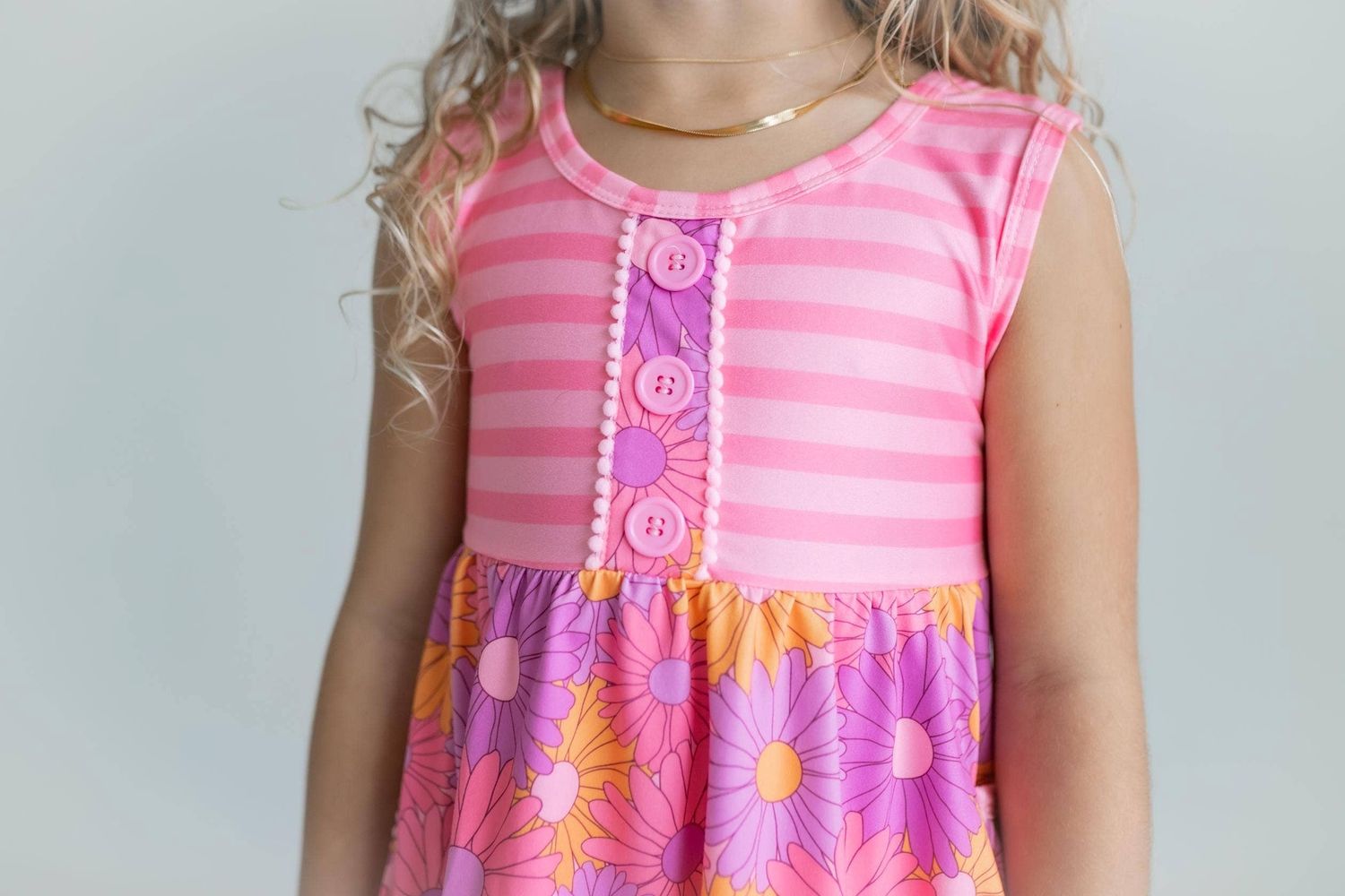Kids Pink Retro Daisy Stripe Pocket Ruffle Spring Short Set