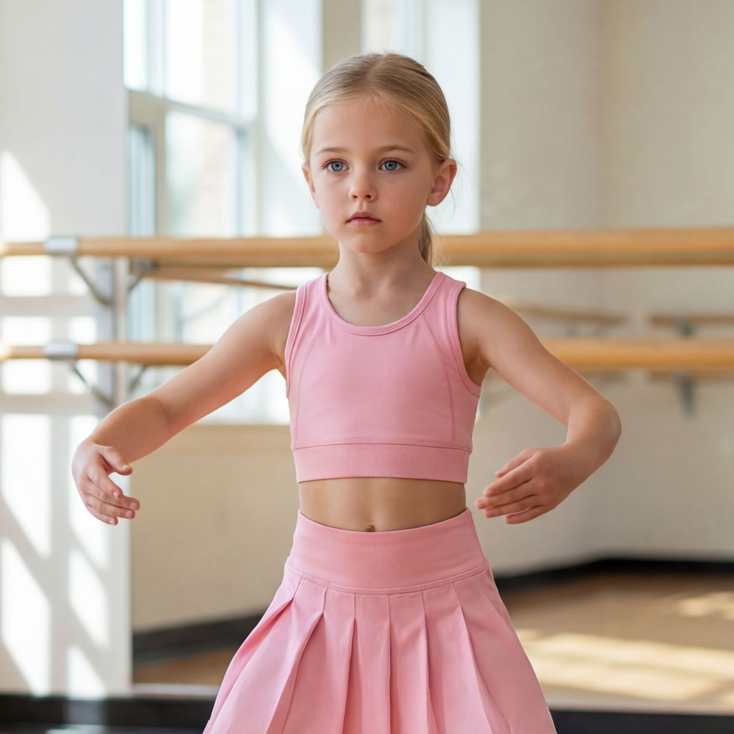 Girls Powder Pink Athletic Pleated Skirt Active Sport Set