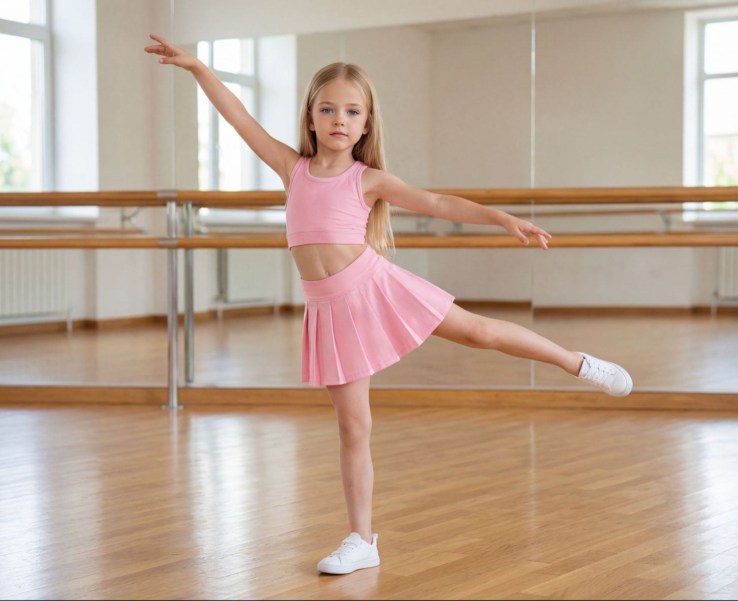 Girls Powder Pink Athletic Pleated Skirt Active Sport Set