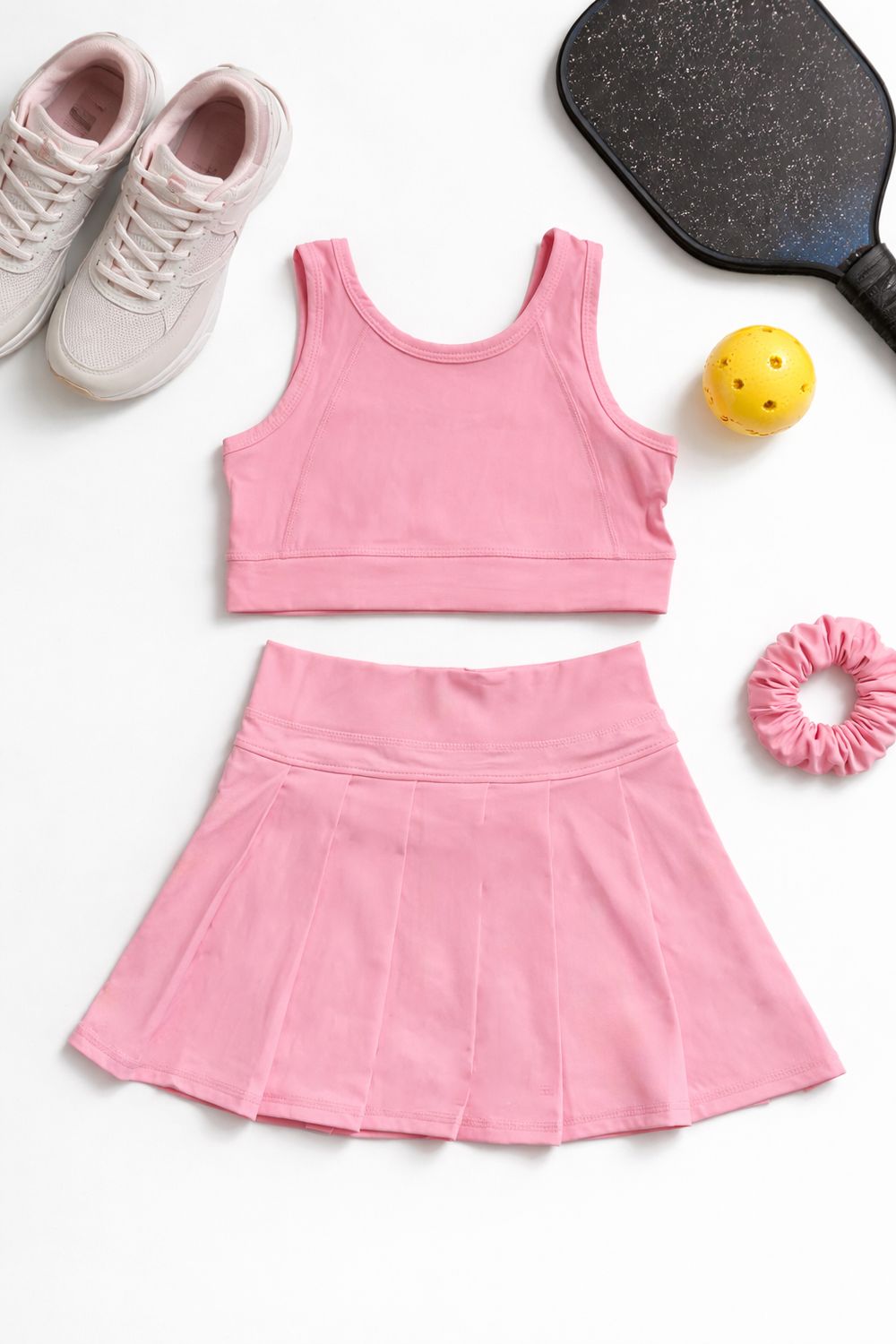 Girls Powder Pink Athletic Pleated Skirt Active Sport Set