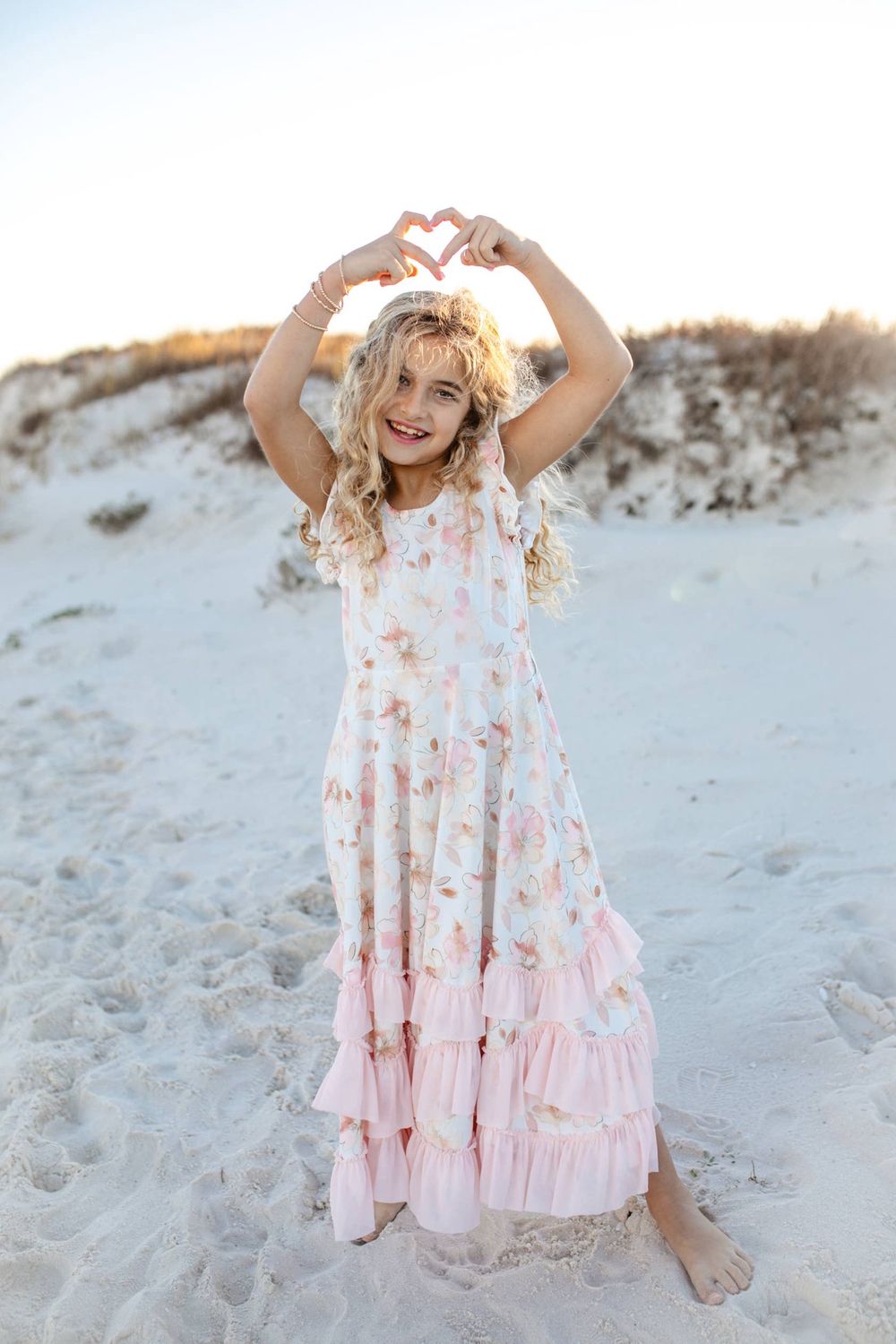 Girls Blush Floral Flutter Sleeve Ruffles Spring Dress