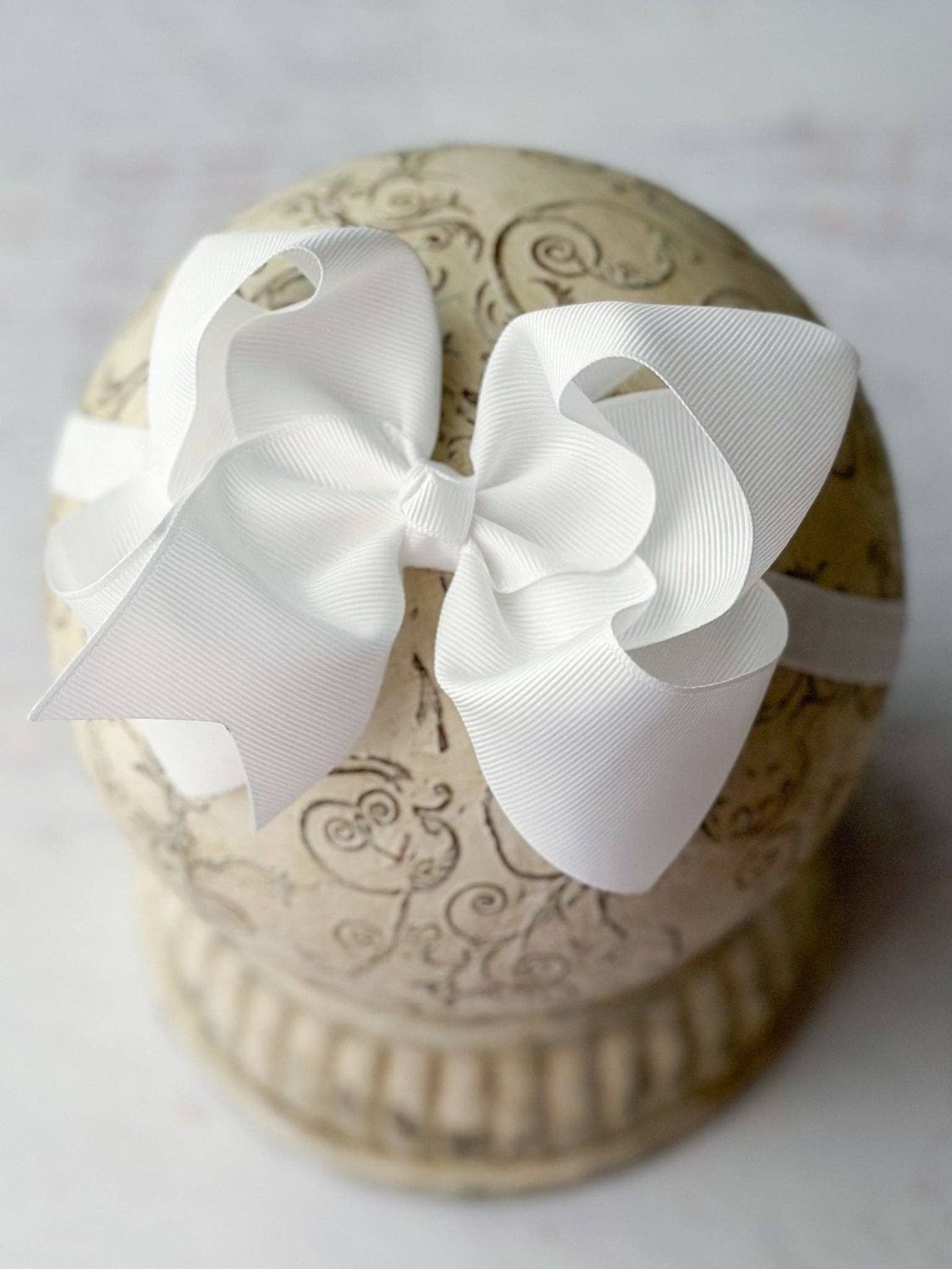 Classic Grosgrain Hair Bow - Satin Headband - 4.5", Color: White