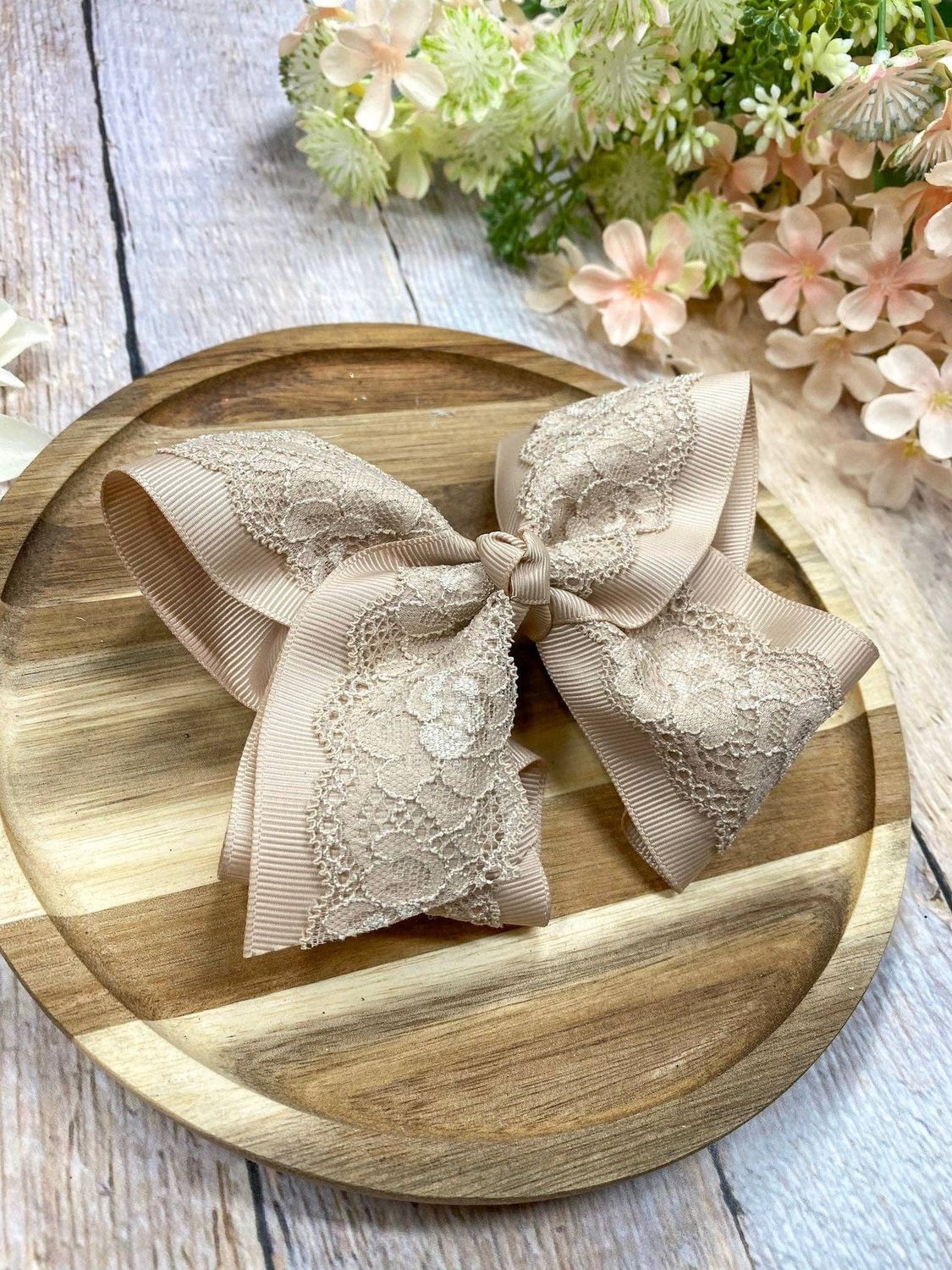Chantilly Lace Classic Hair Bow, Color: Oatmeal